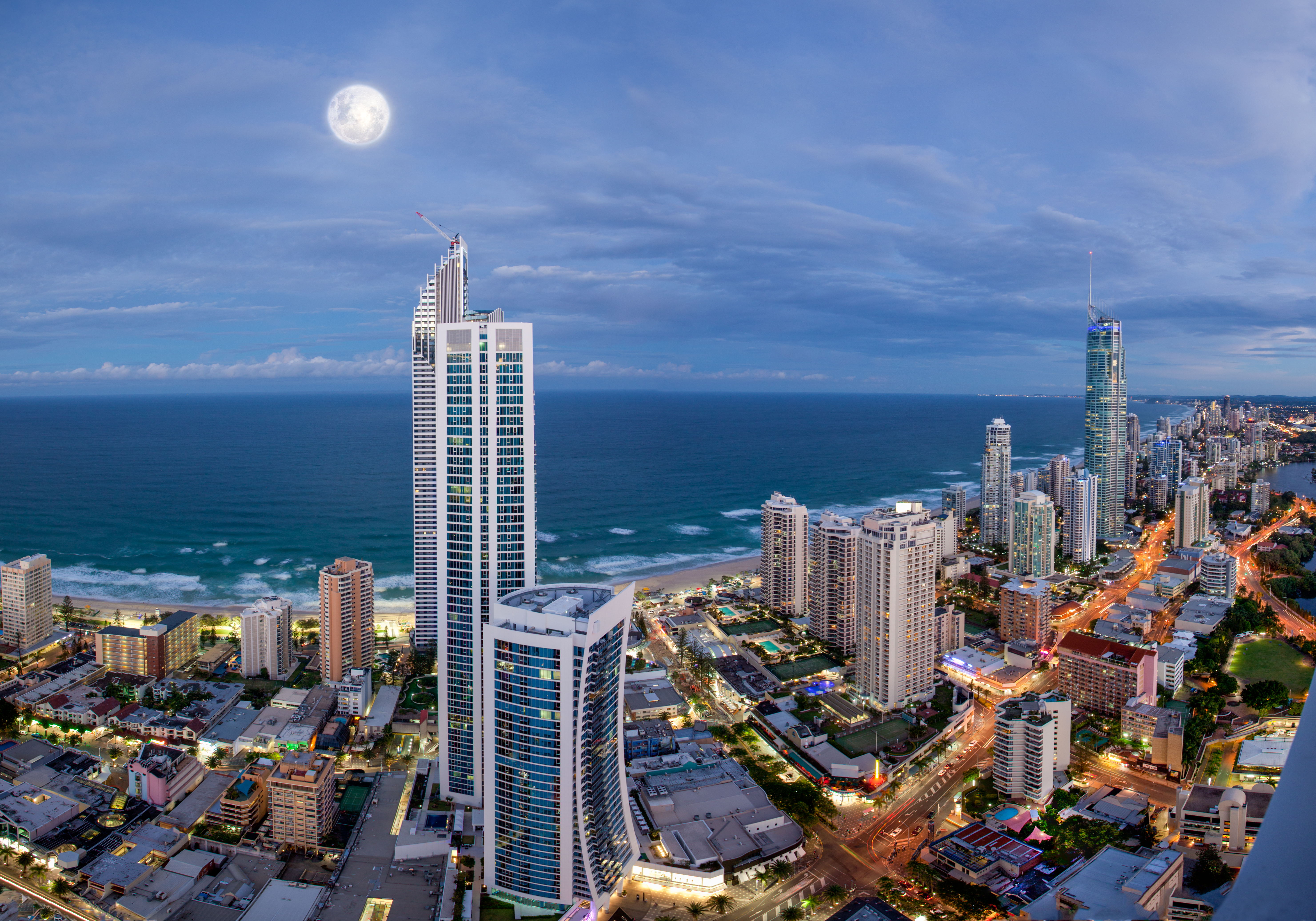 Full moon over Surfers Paradise, Gold Coast, Australia