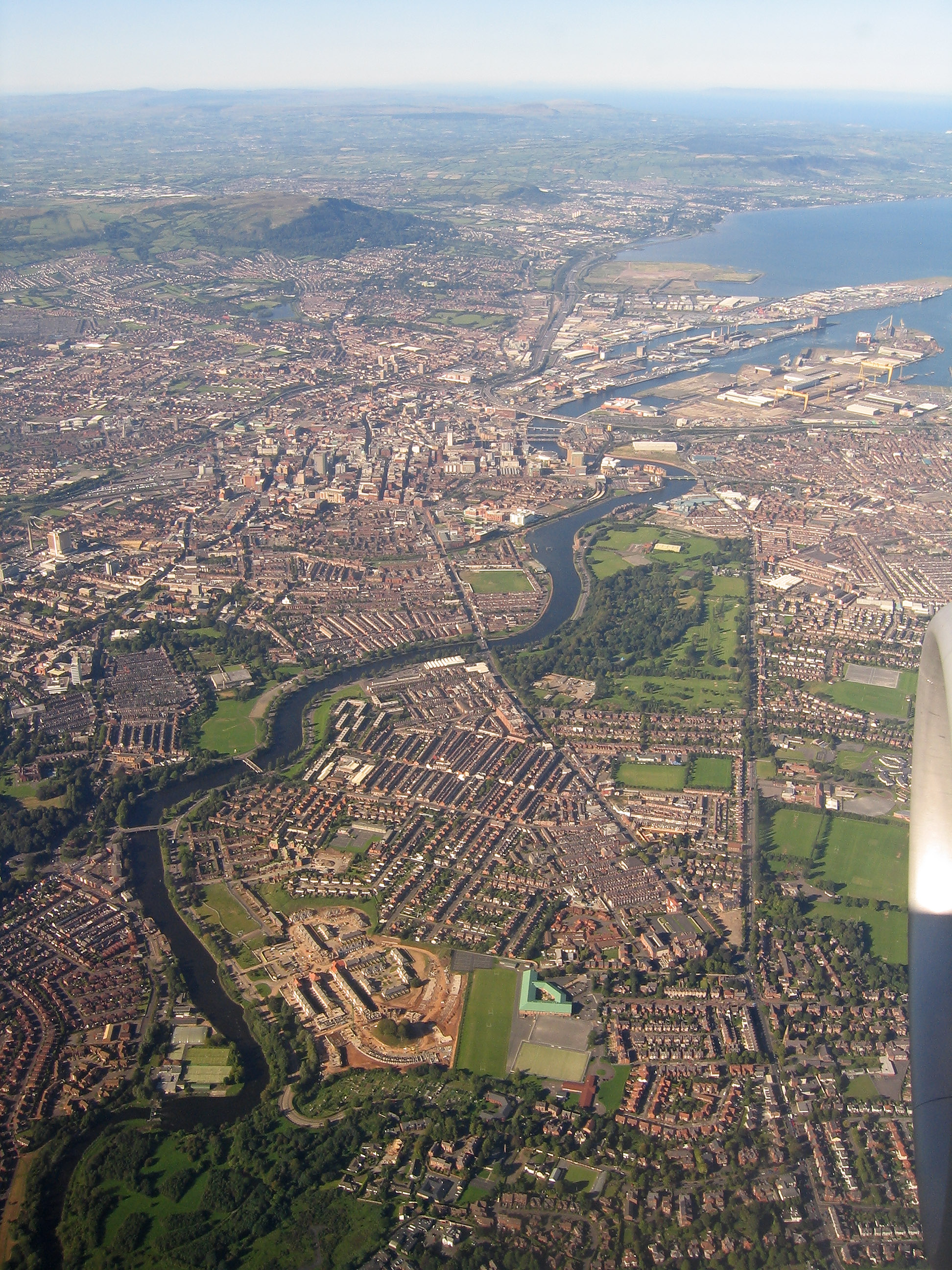 Aerial photo of south-east, central and north Belfast