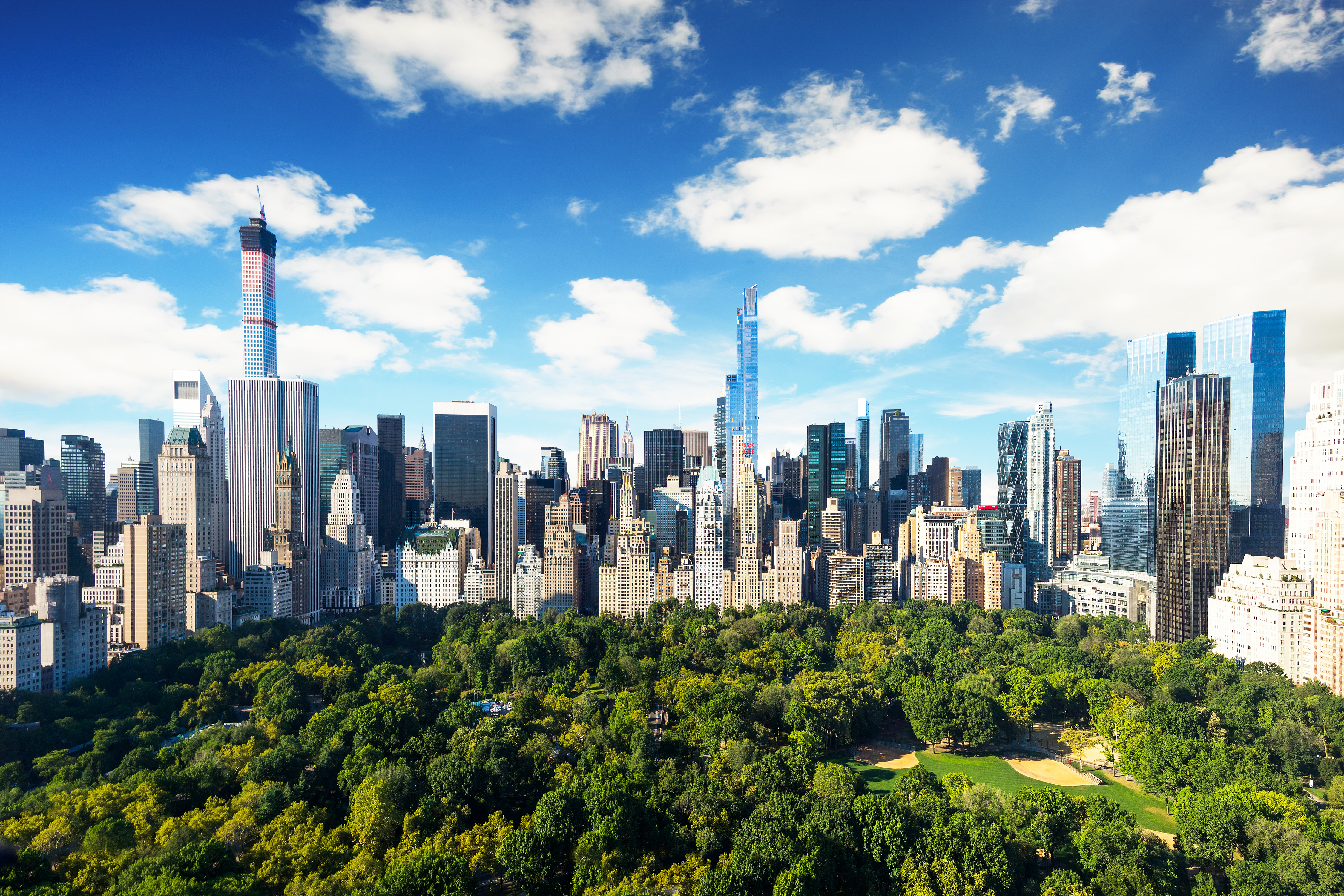 New York City - central park view to manhattan with park at sunny day - amazing birds view