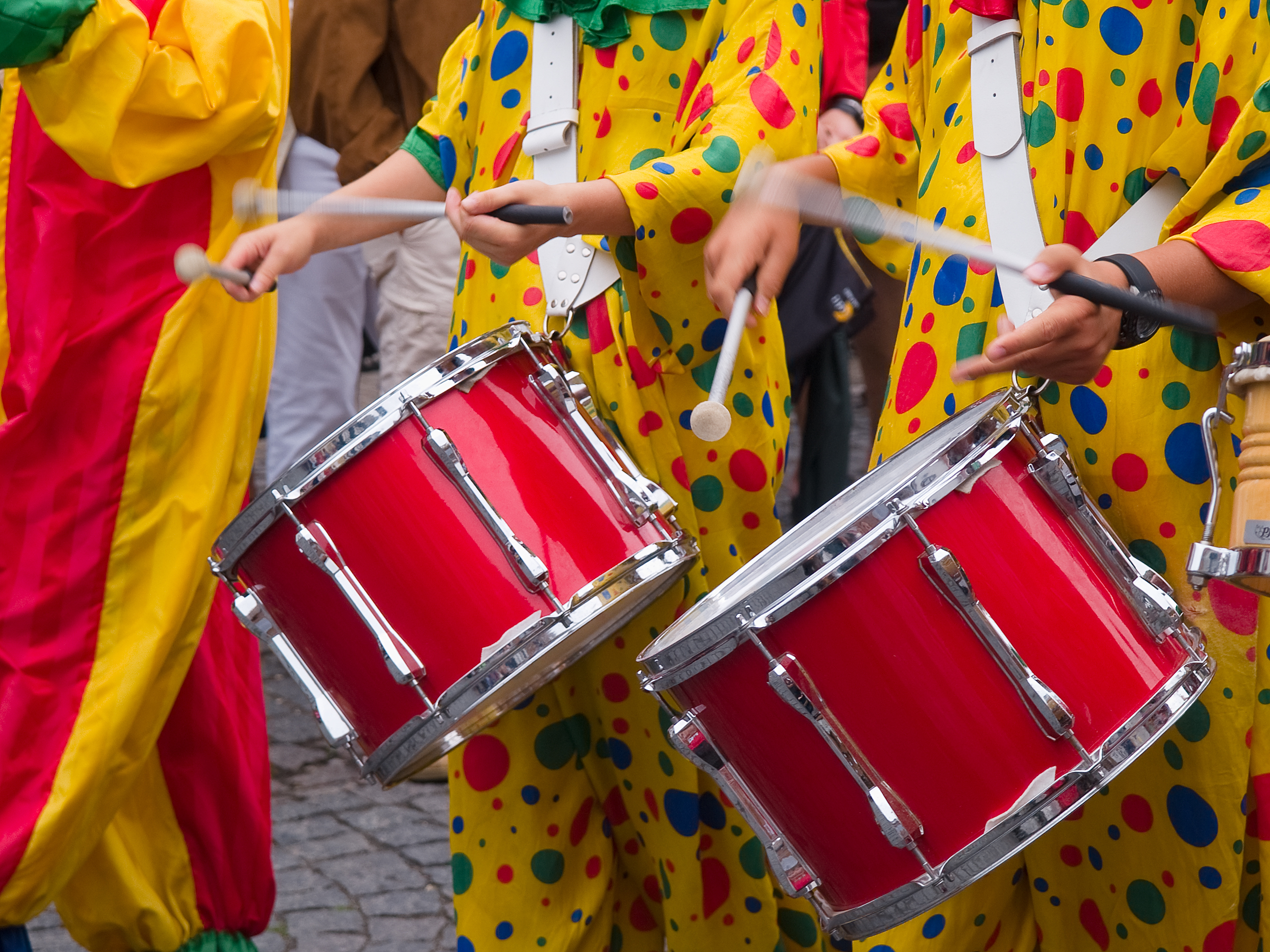 Rio Brazil Samba Cranival music played on drums by colorfully dressed musicians