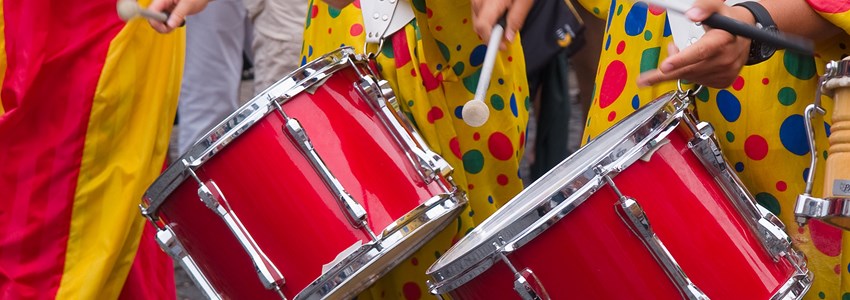 Rio Brazil Samba Cranival music played on drums by colorfully dressed musicians