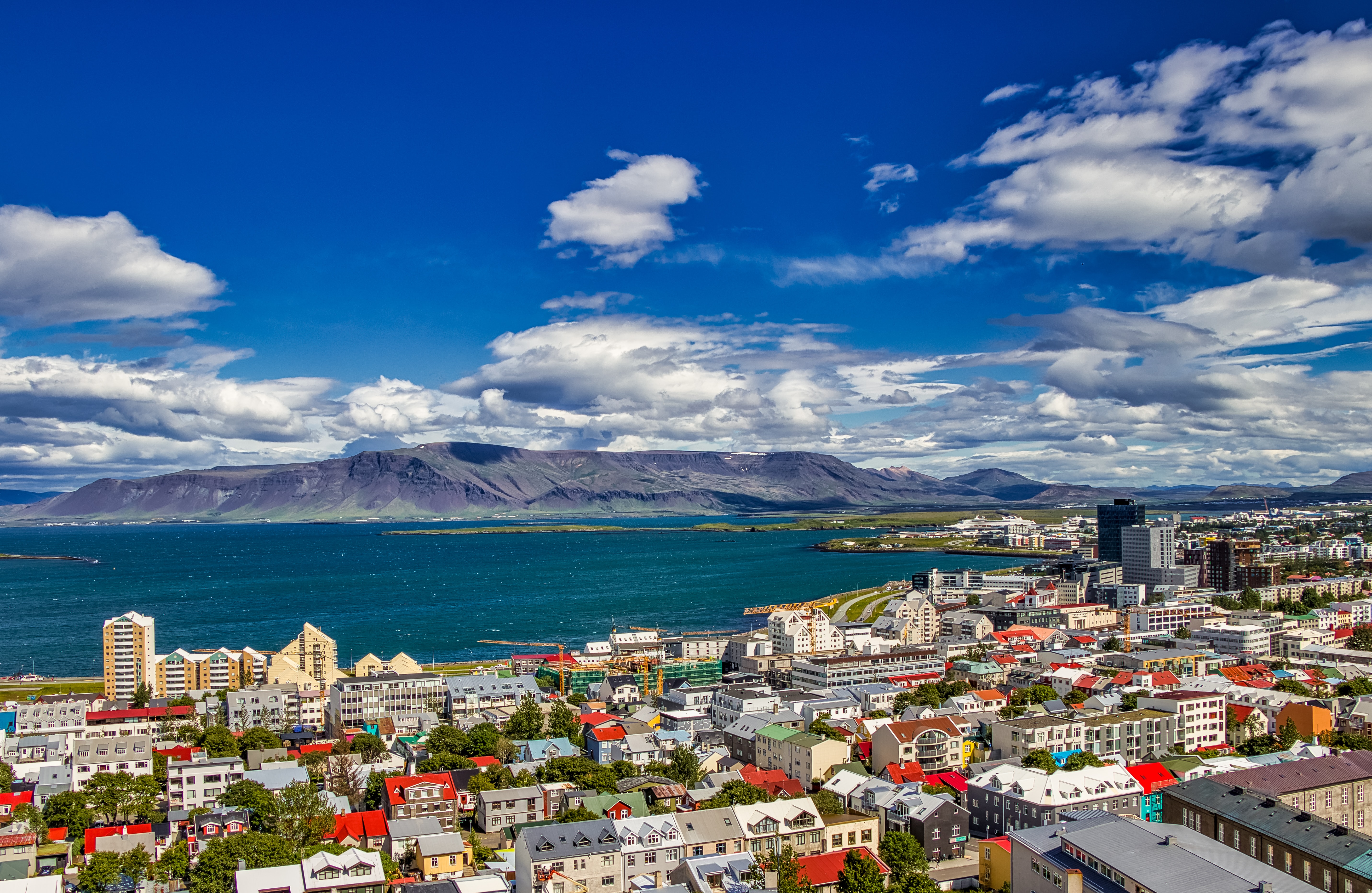 aerial view of Reykjavik on a clear sunny day