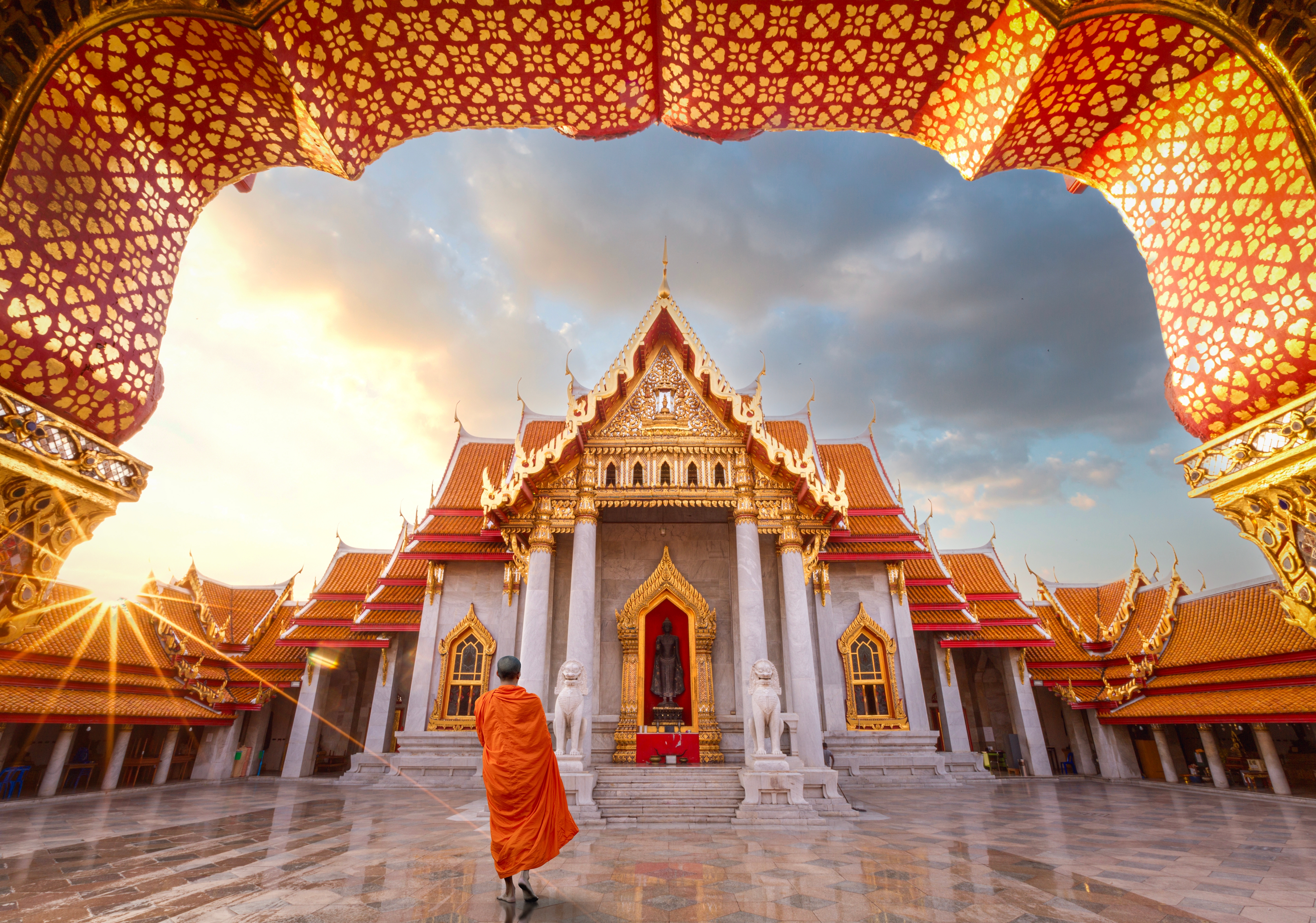 wat benchamabophit white marble temple in Bangkok city in Grand palace area, Dusit, Bangkok, Thailand, Asia