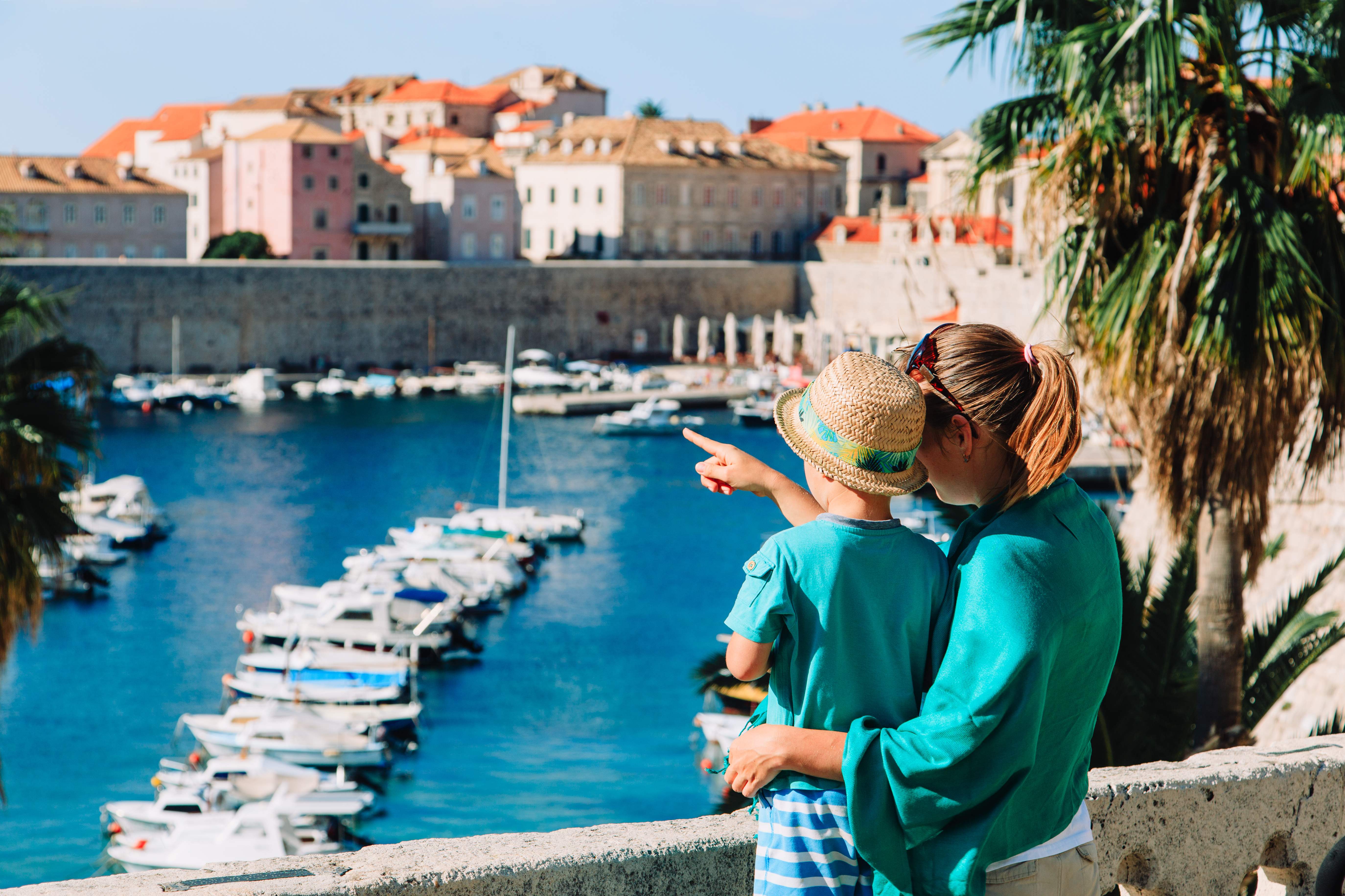 mother and son looking at Dubrovnik, Croatia