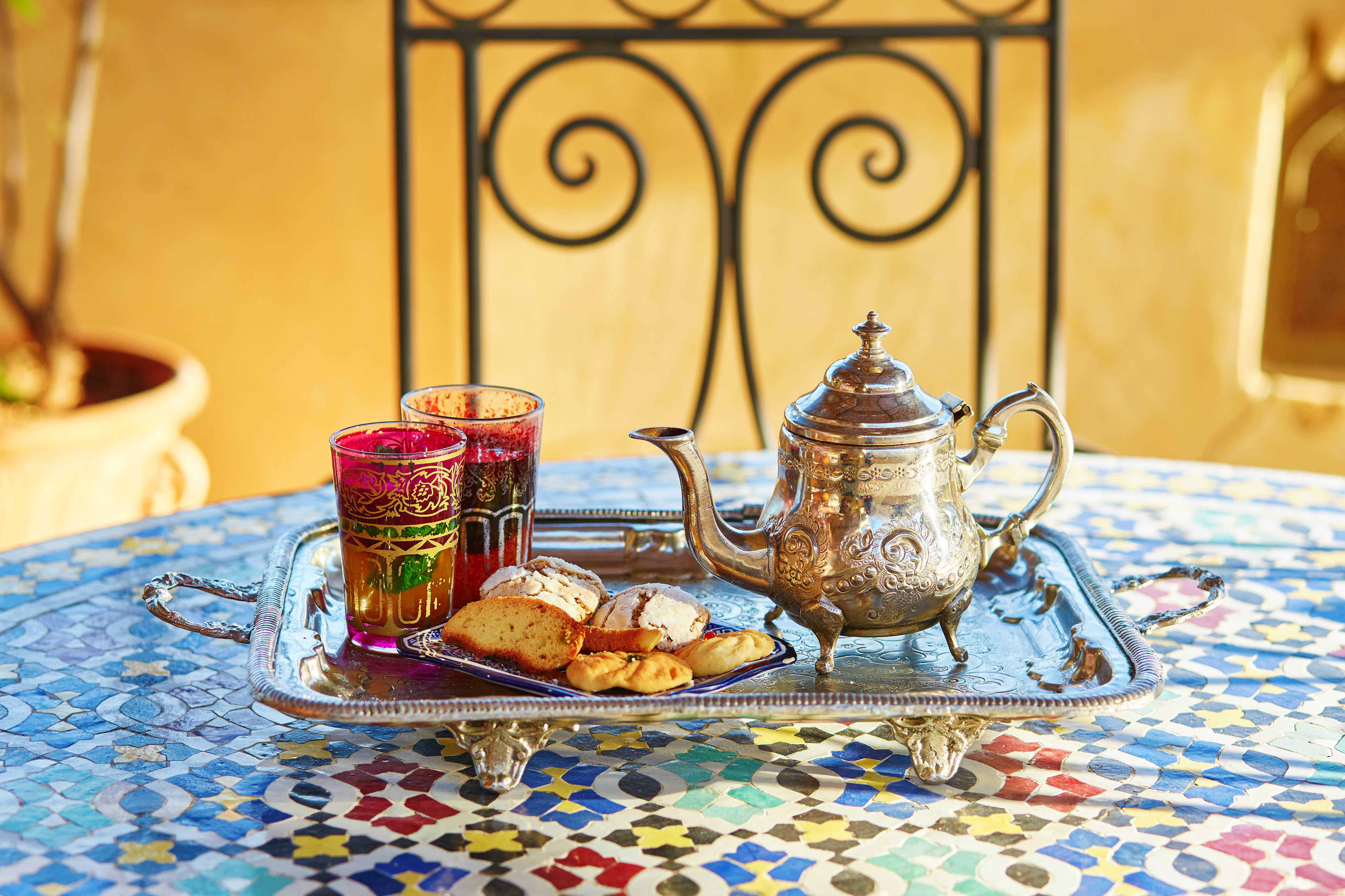 Traditional Moroccan mint tea with sweets