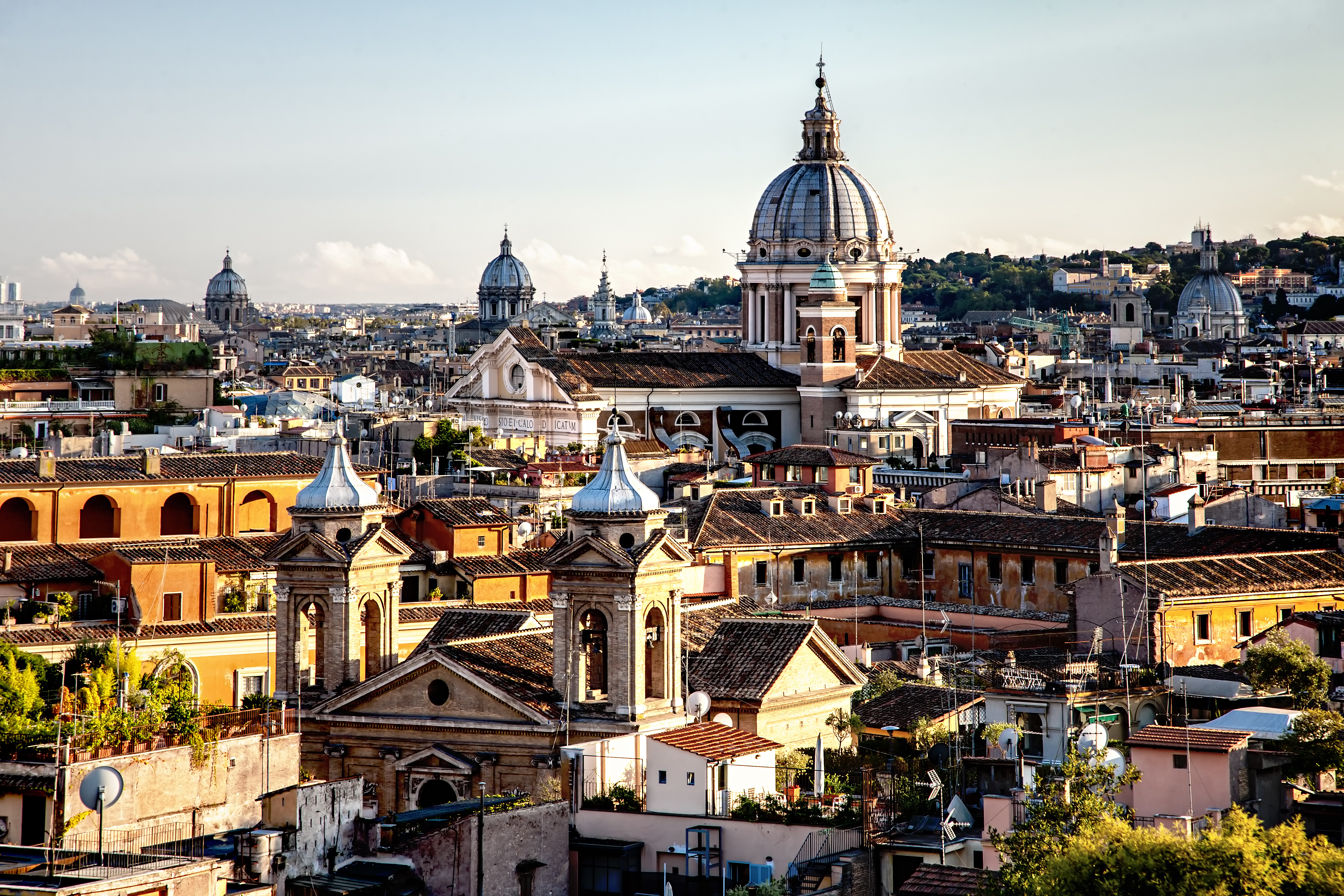 Panorama of Rome from Spanish steps in the evening