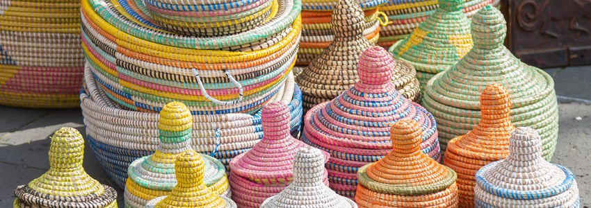 A lot of baskets of sea grass made by women in Africa from Senegal
