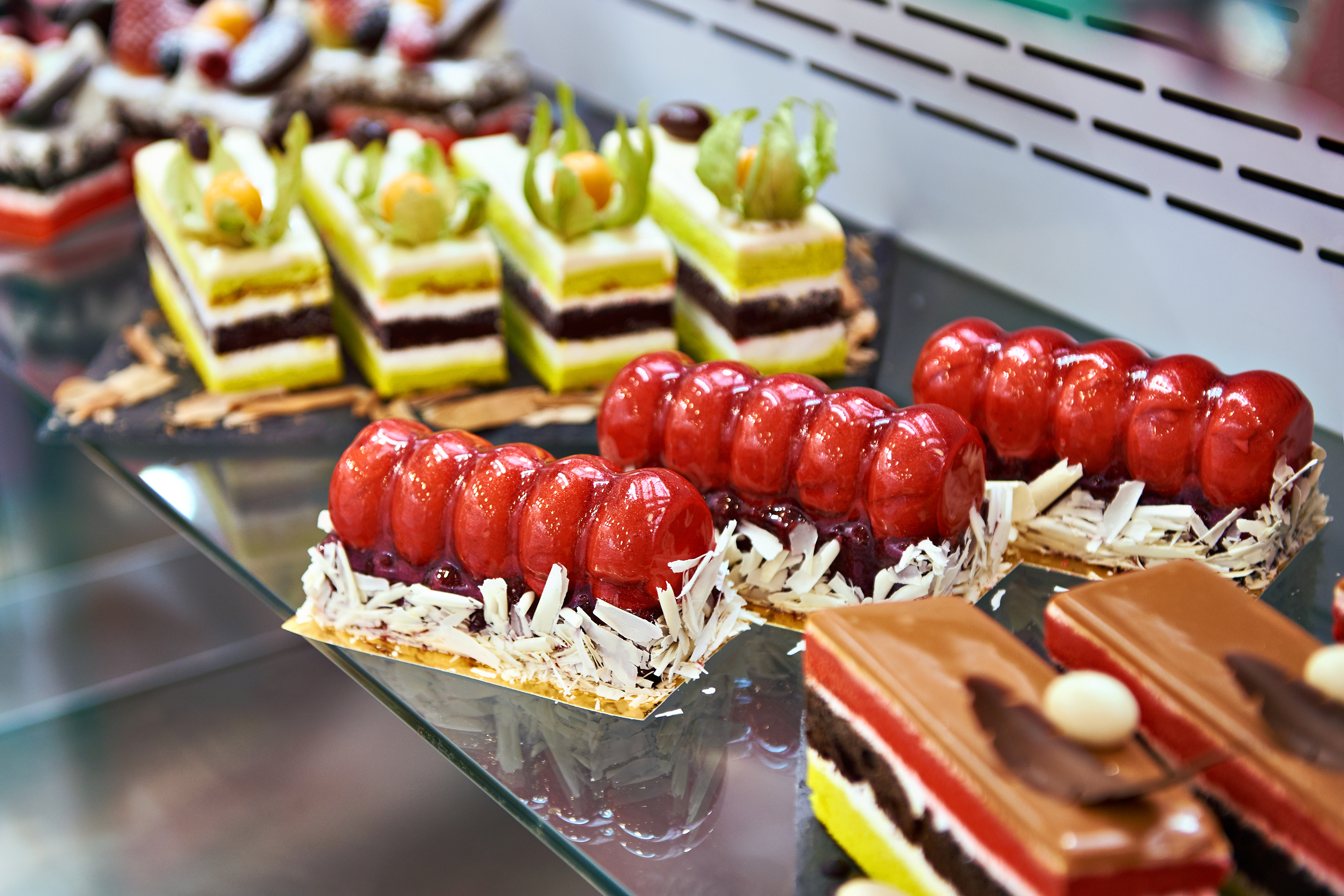 Cakes on the counter in the store