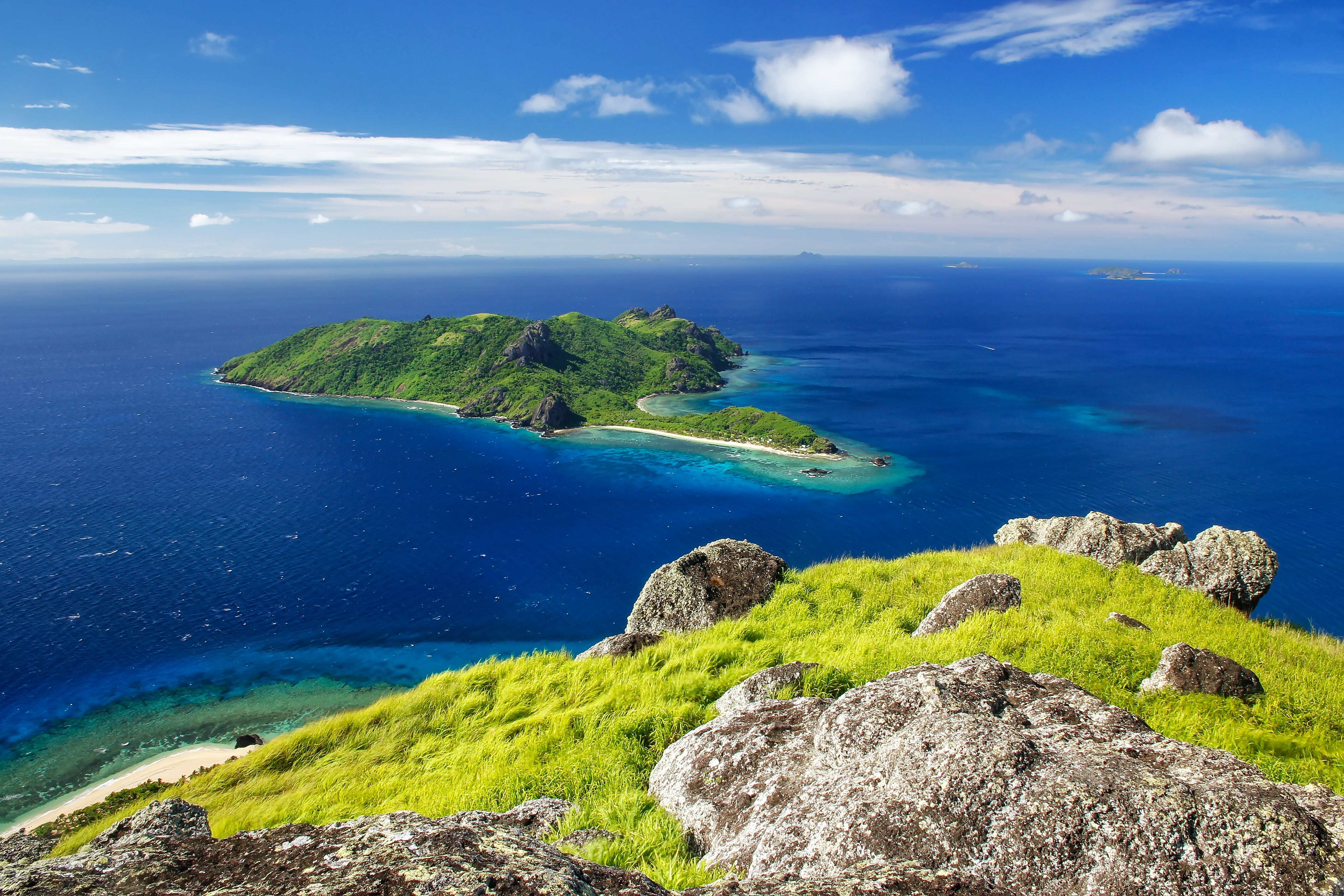 View of Kuata Island from Vatuvula Volcano on Wayaseva Island, Yasawa Islands, Fiji