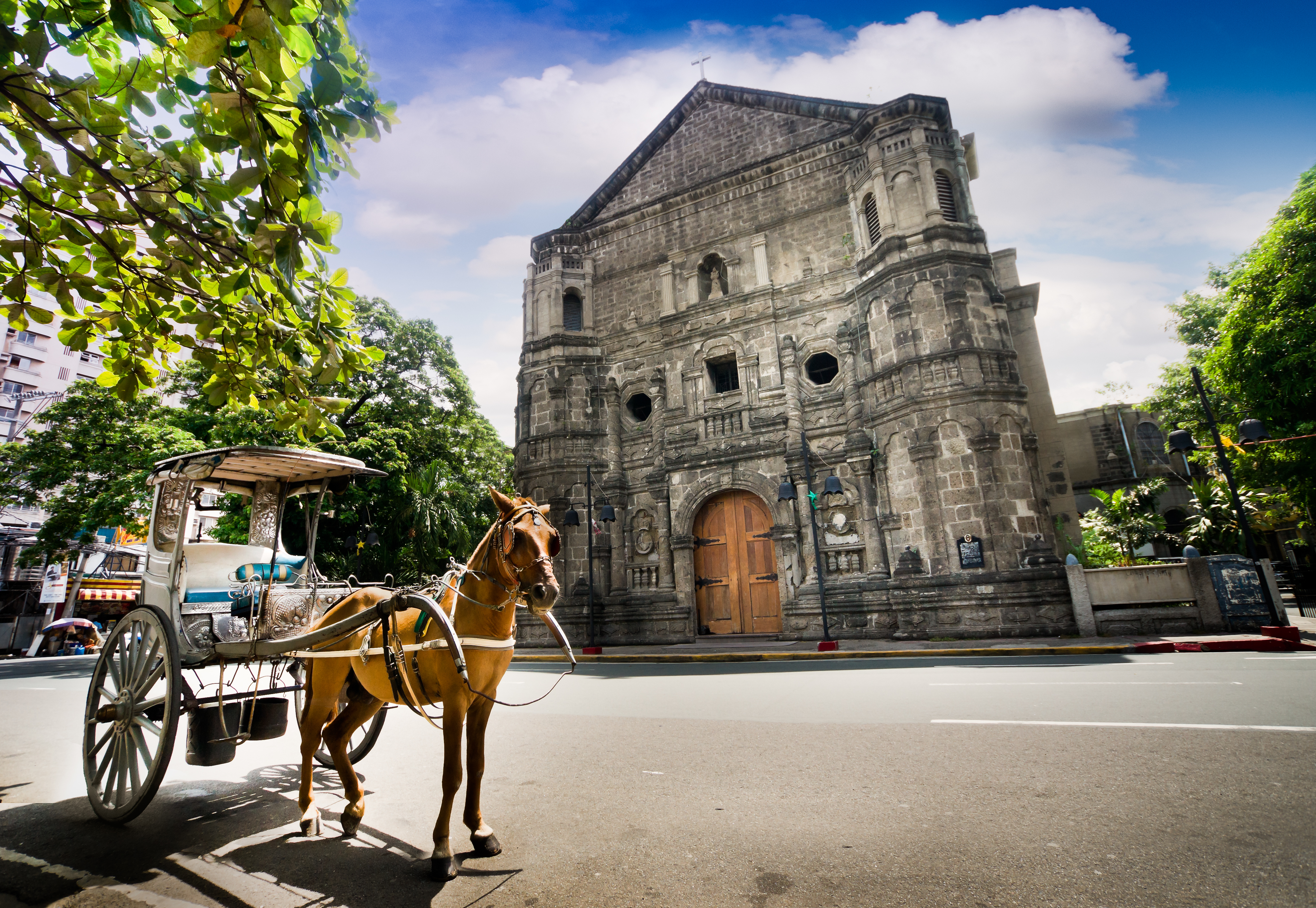 Horse Drawn Carriage parking in front of Malate church , Manila Philippines