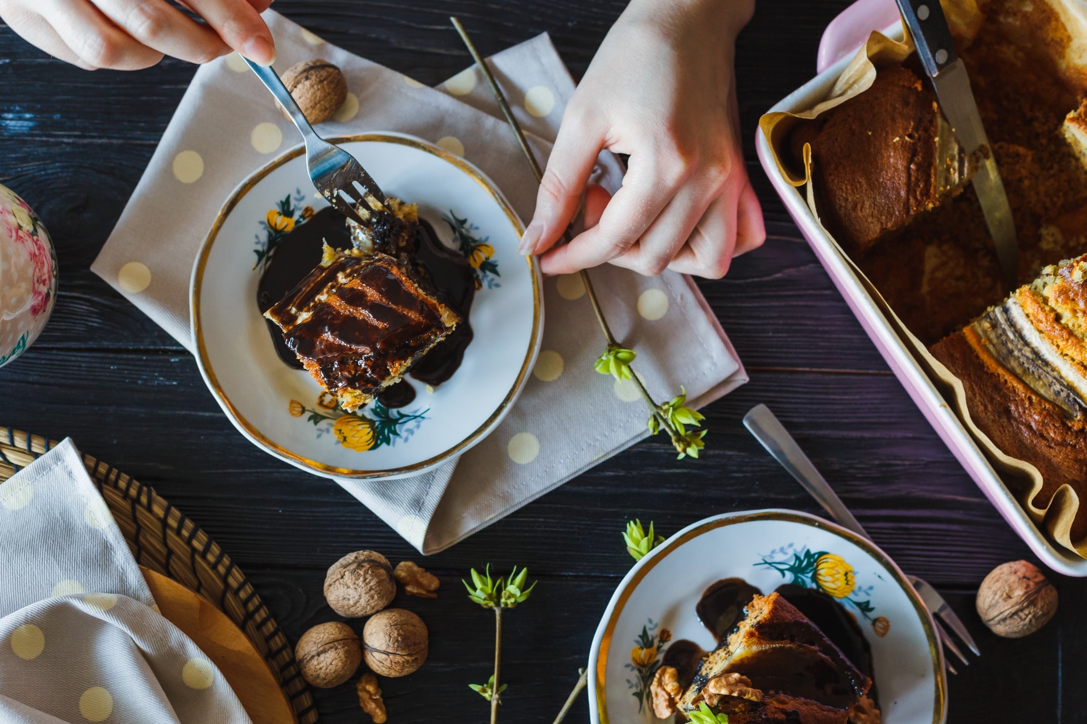 overhead shot if a table with cake and cute objects, Cafe Rix, Berlin, Germany