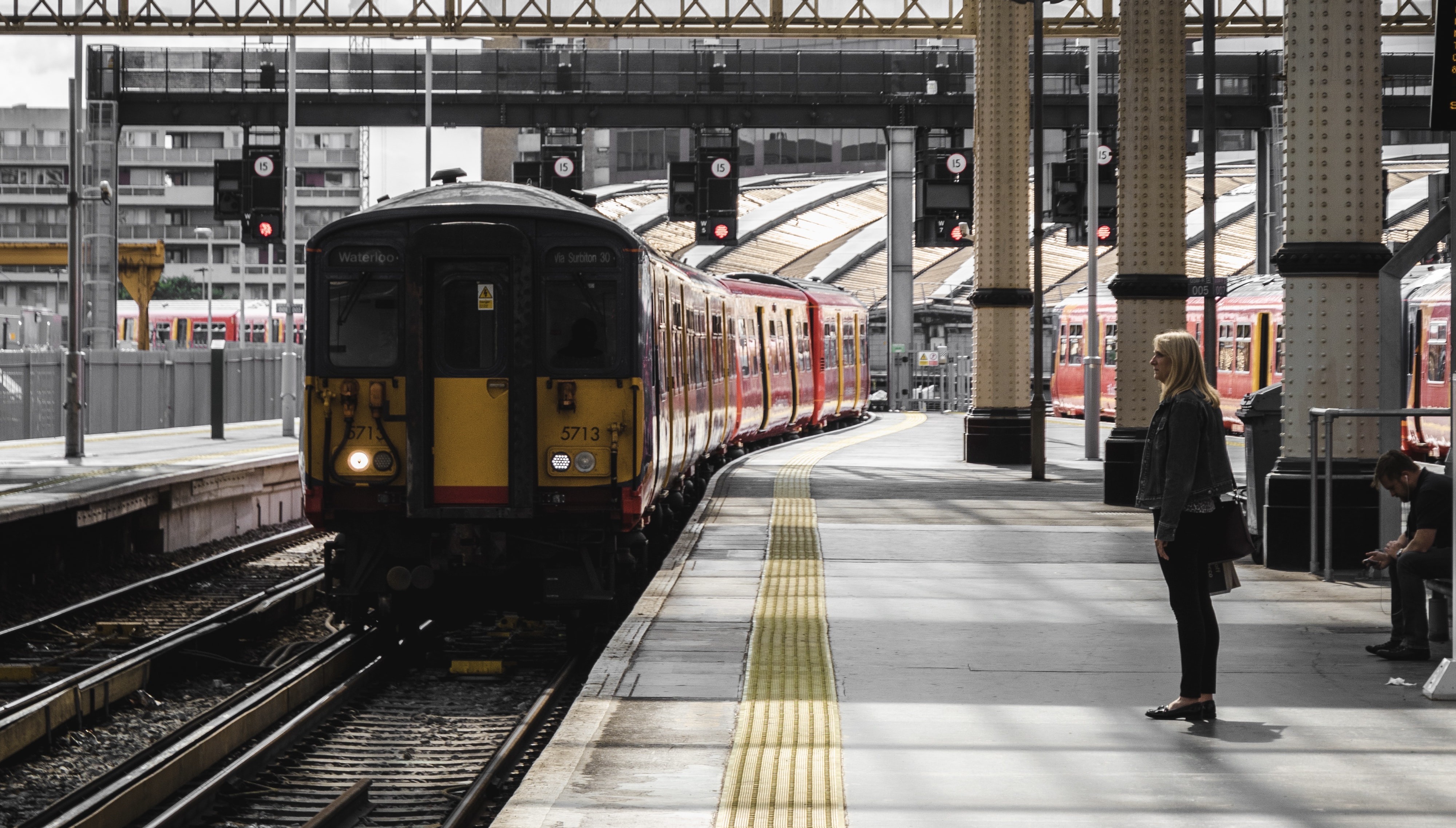 train arriving at the platform in Waterloo Station, London
