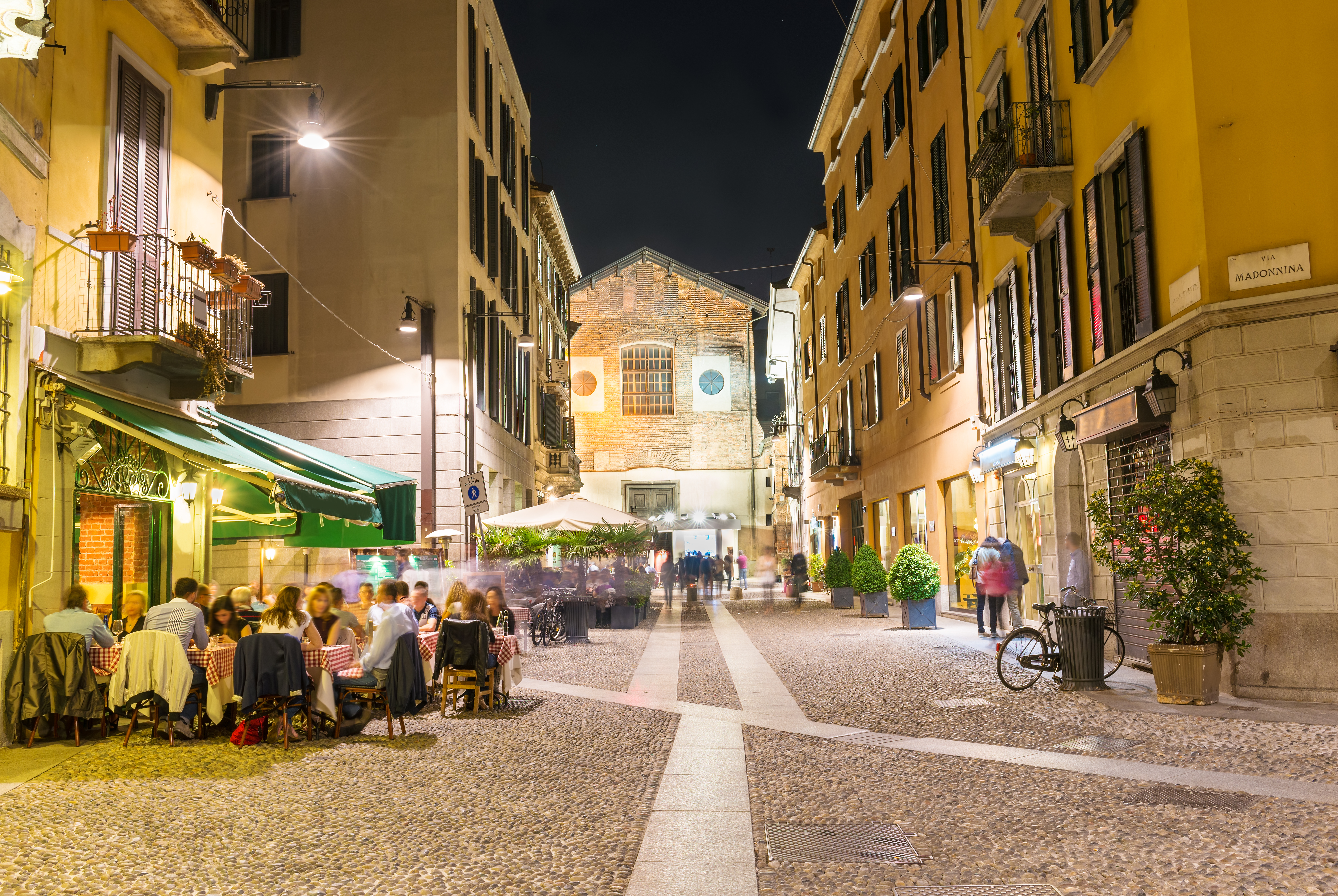 Old street in Milan at night, Italy