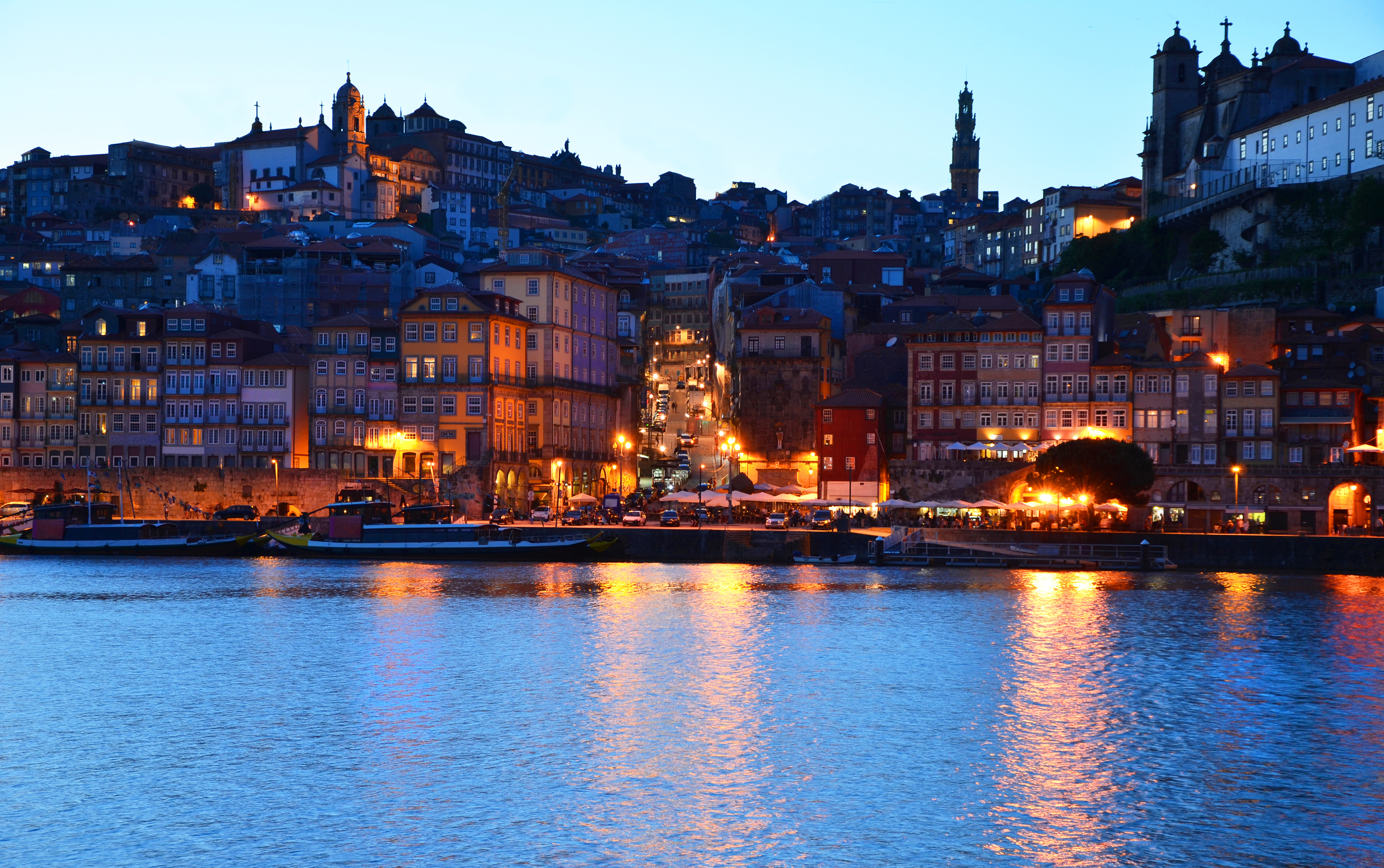 Porto and its old town Ribeira by night