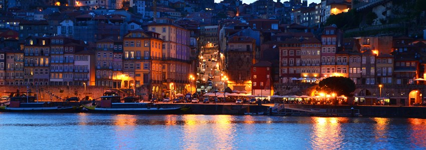 Porto and its old town Ribeira by night