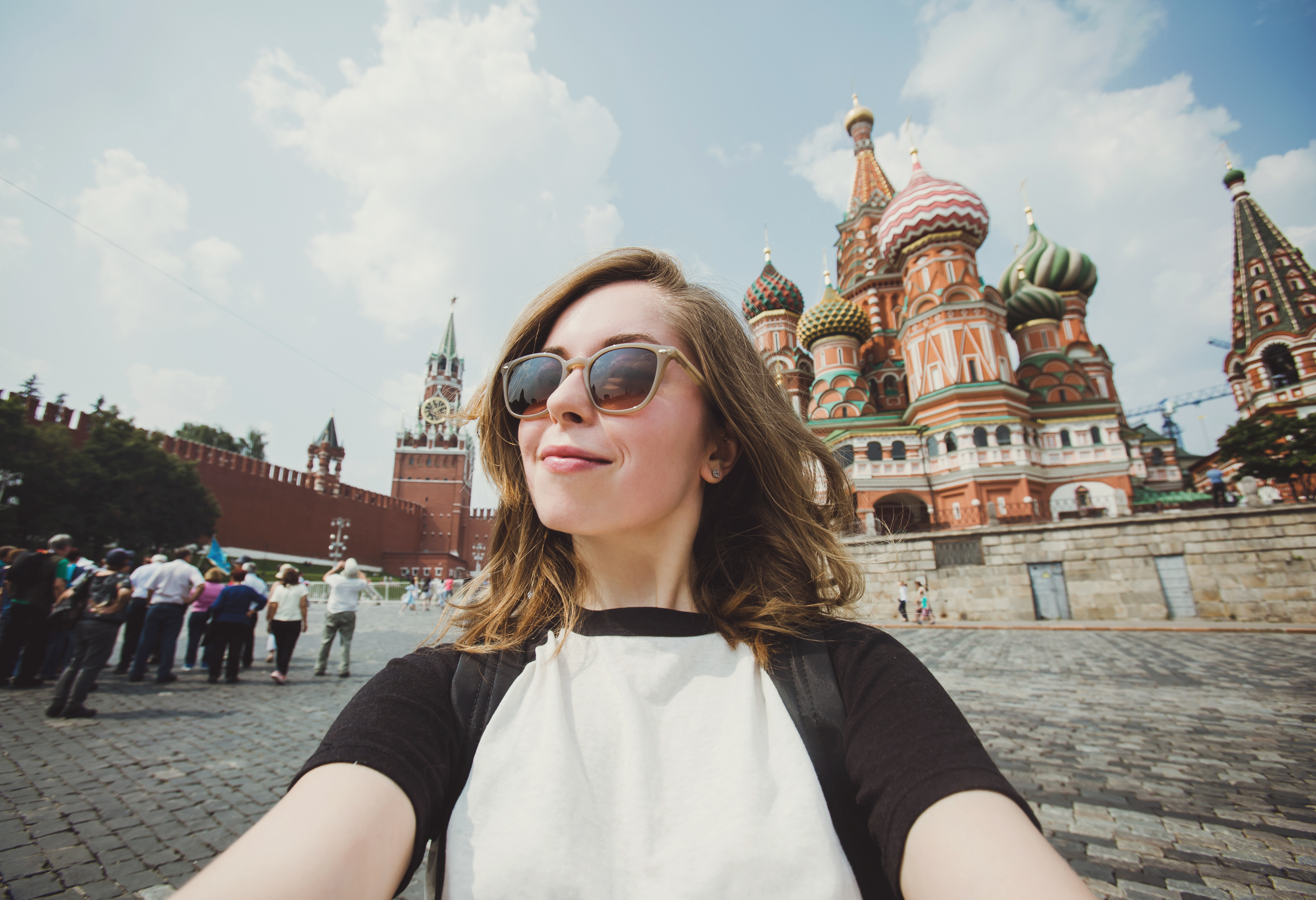 Girl taking selfie in Red Square