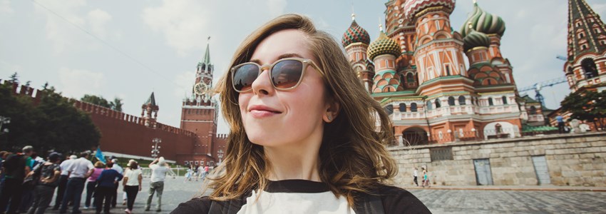 Girl taking selfie in Red Square