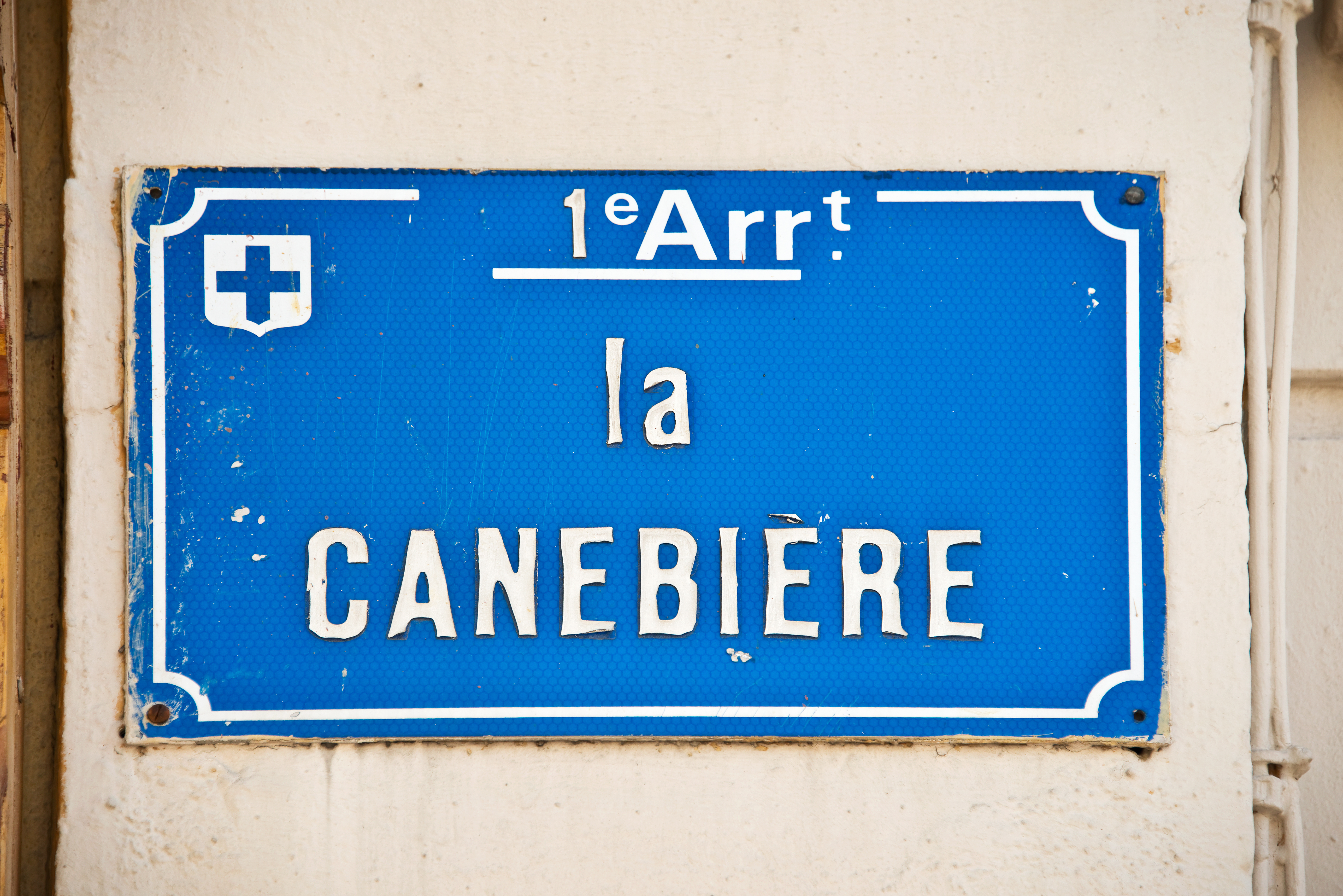 Metallic street plate la canebiere, famous street of Marseille, France