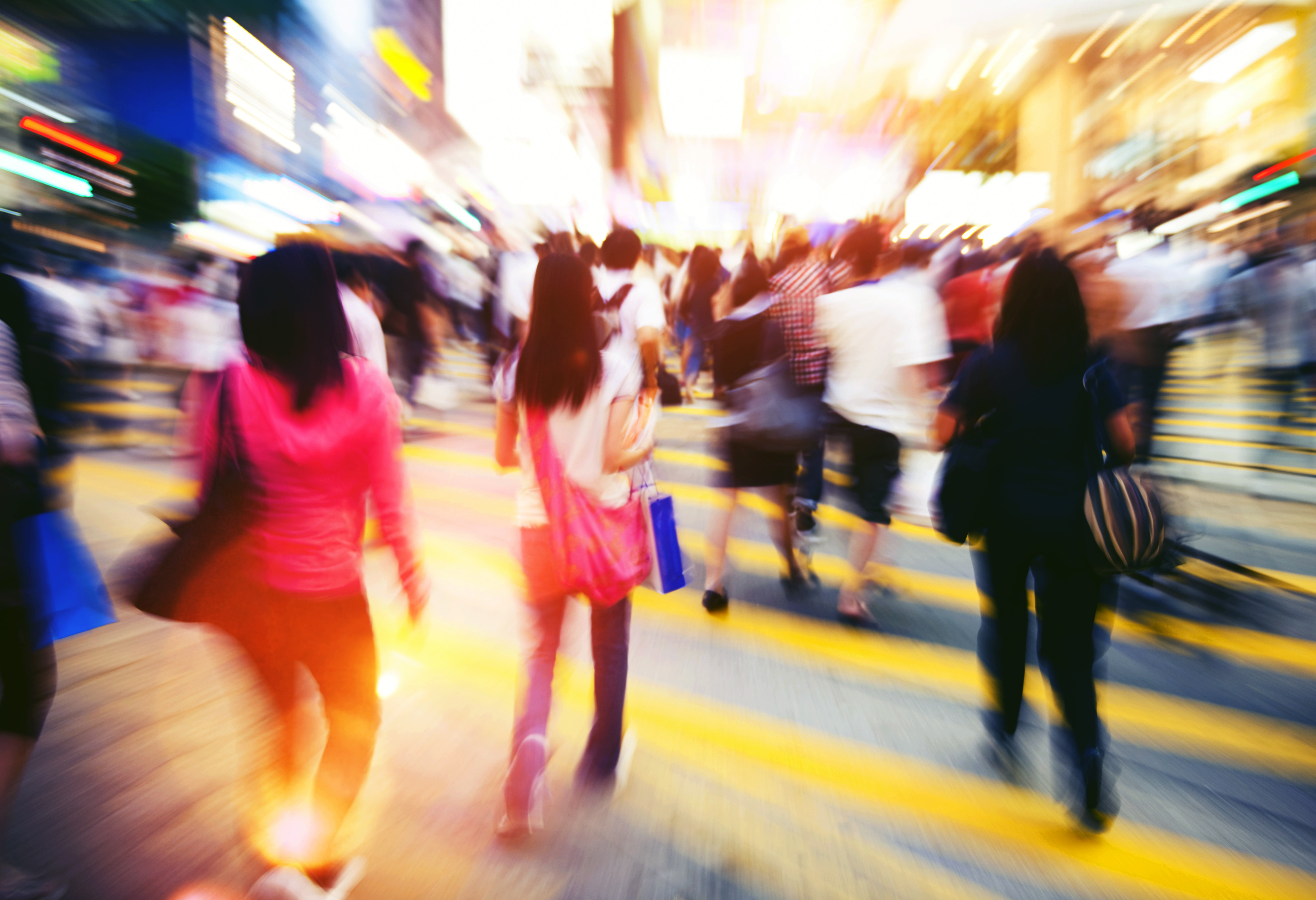 People in Hong Kong Cross Walking Concept