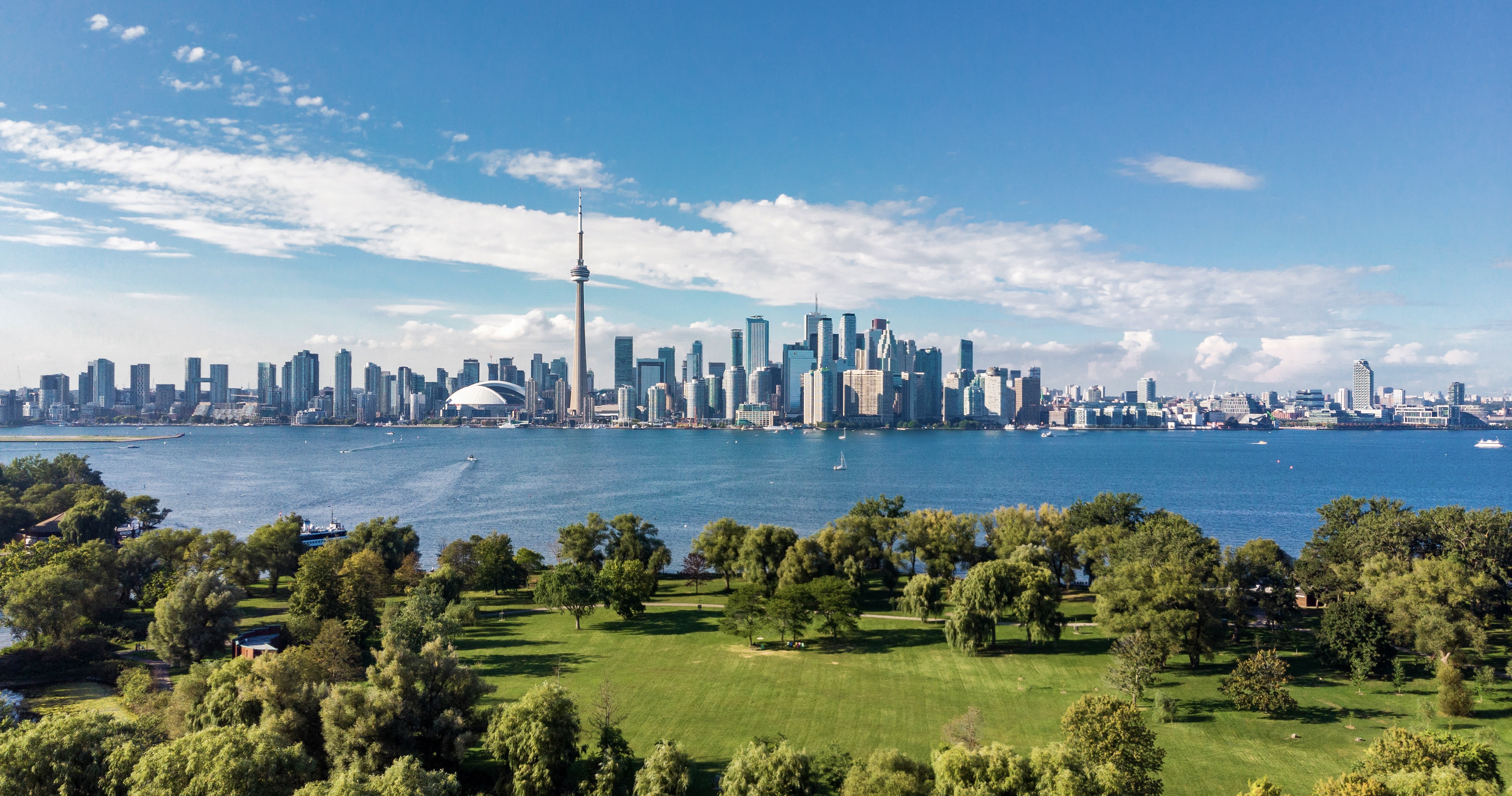 Toronto skyline and Lake Ontario aerial view