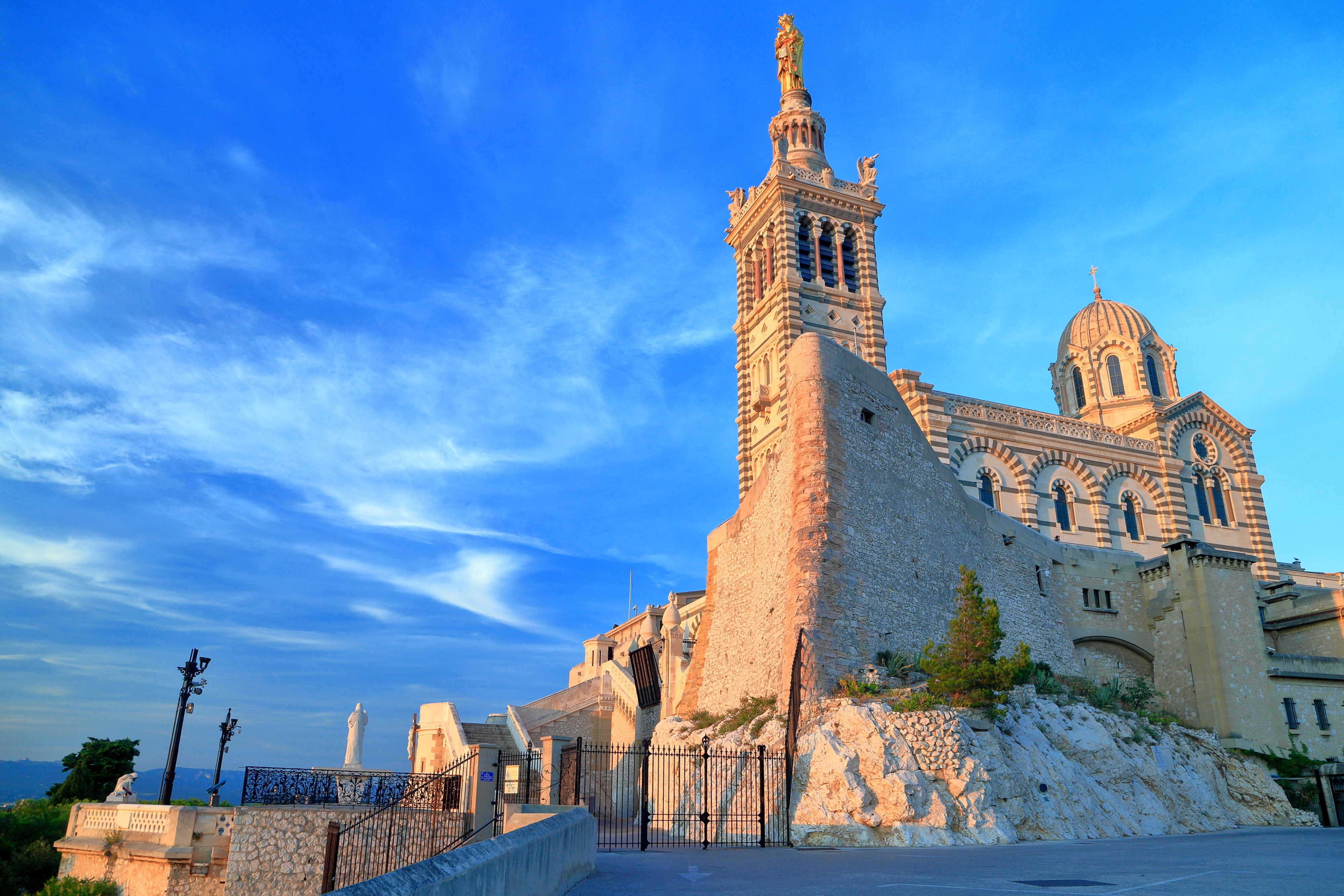 Sunset light illuminates the Church Notre Dame de la Garde, Marseille, France