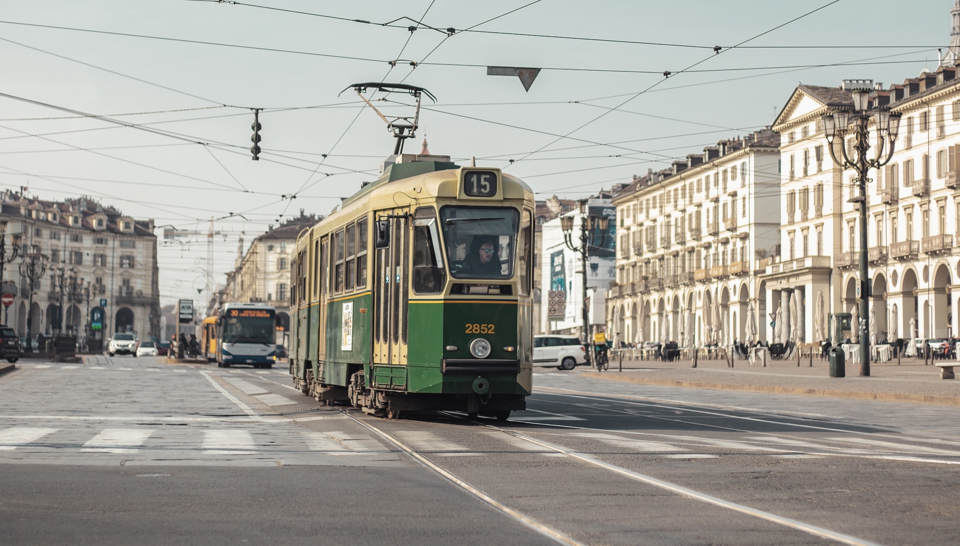 green tram in Turin