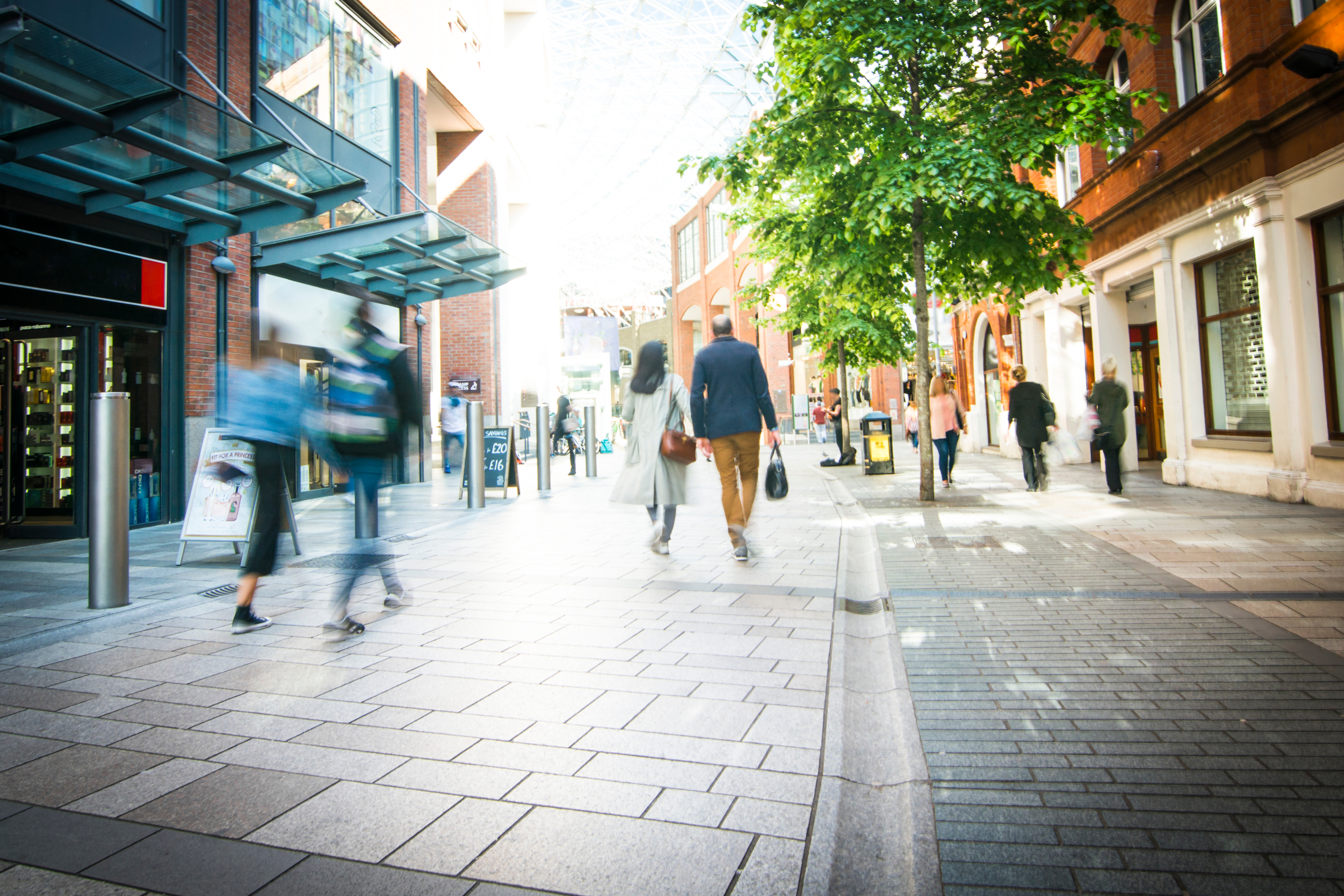 Shoppers walking on a shopping high street