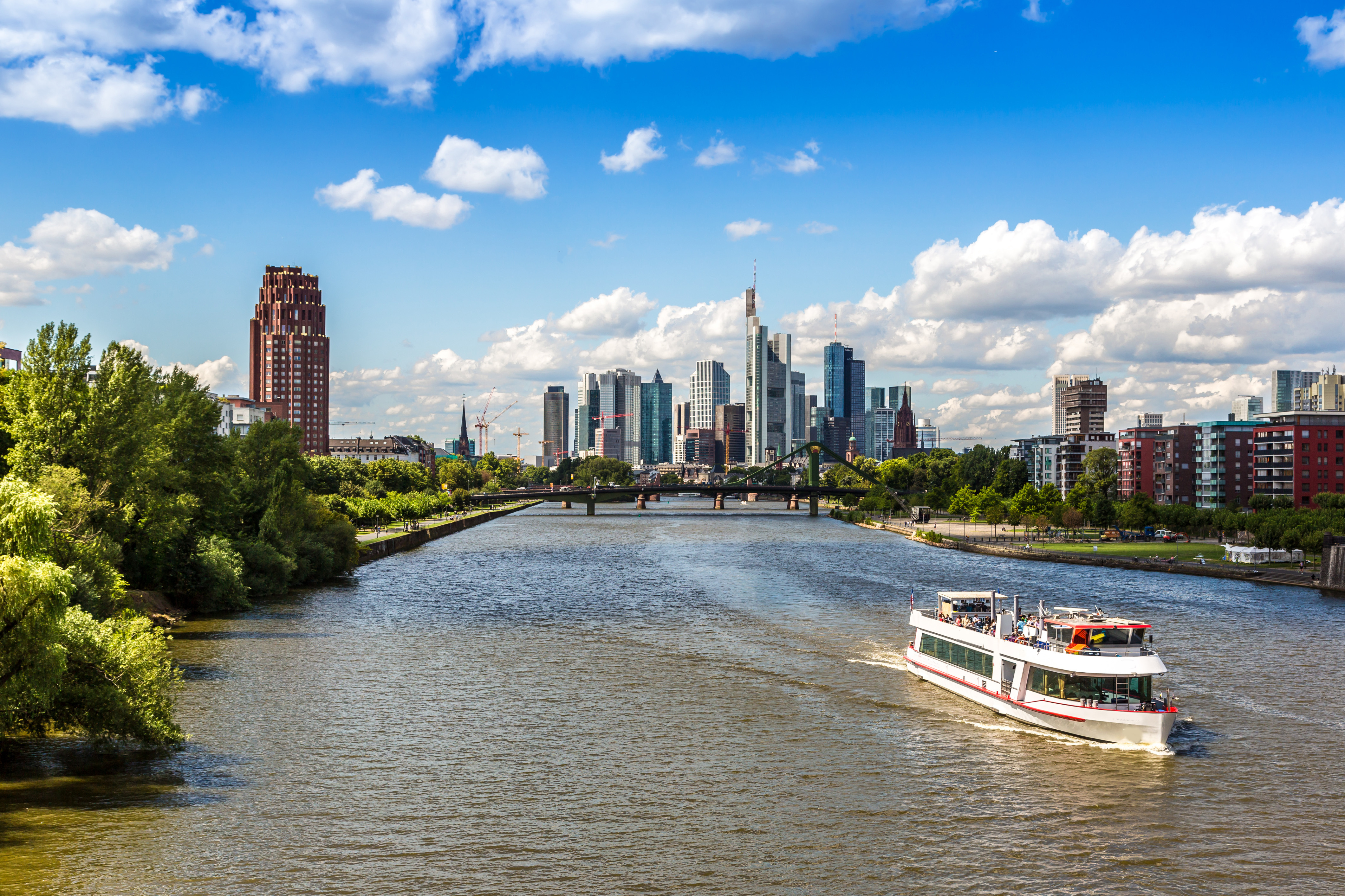 Summer view of the financial district in Frankfurt, Germany