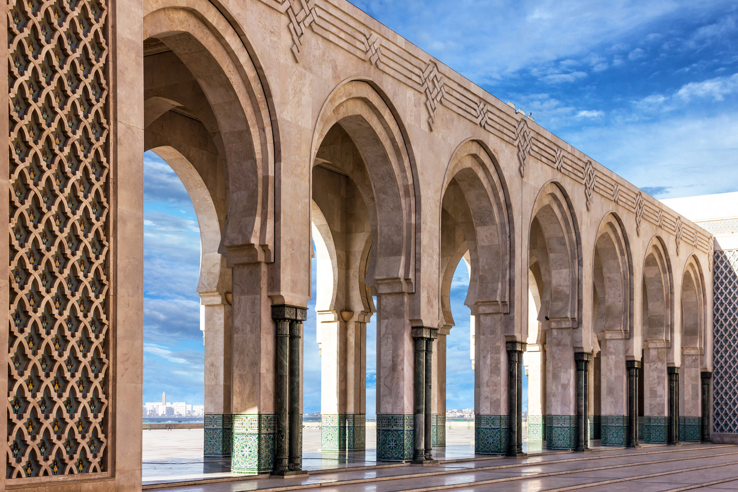 Casablanca, Morocco. Mosque Hassan II arcade gallery