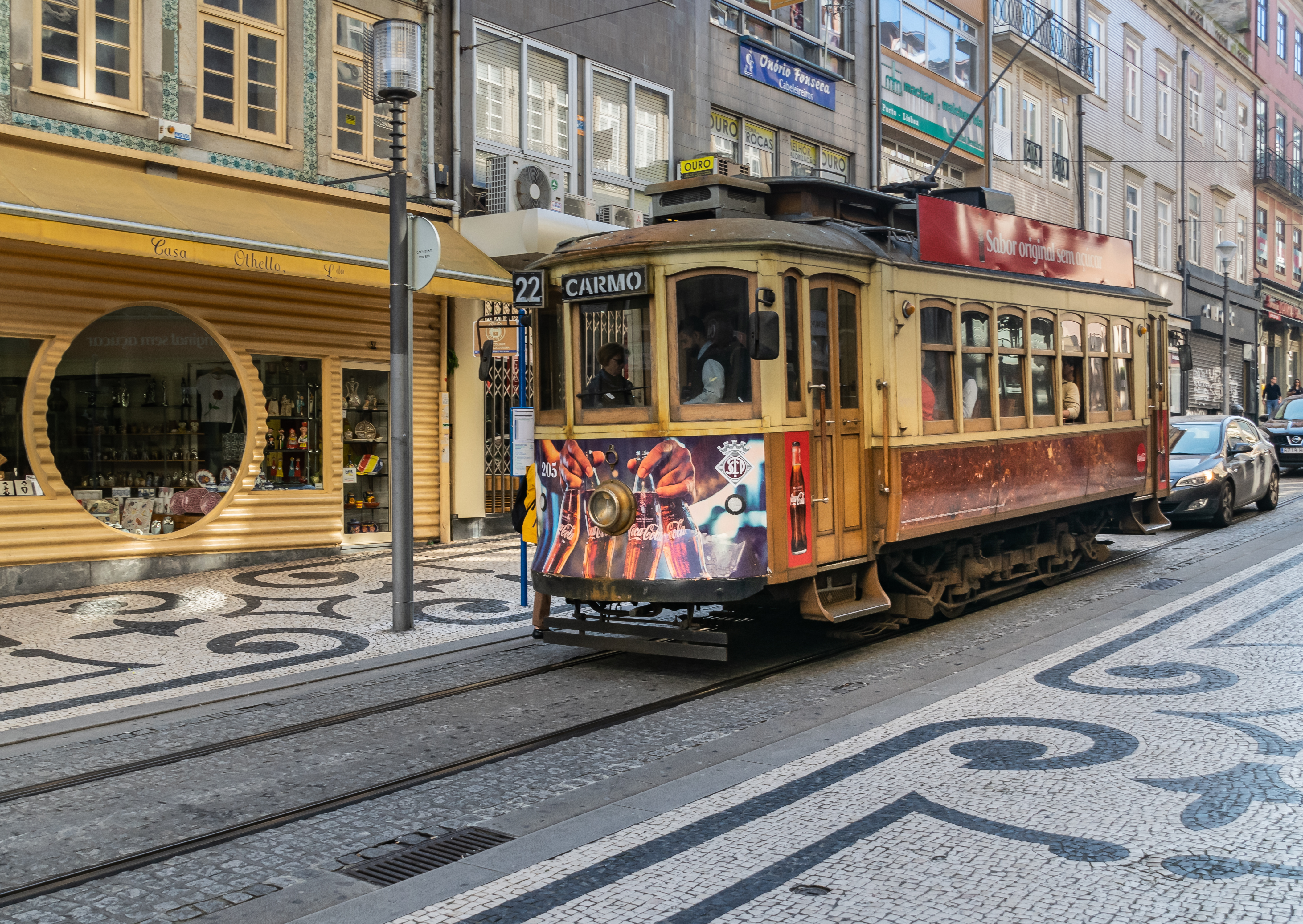 Tram at Rua de Santa Catarina in Porto, Portugal