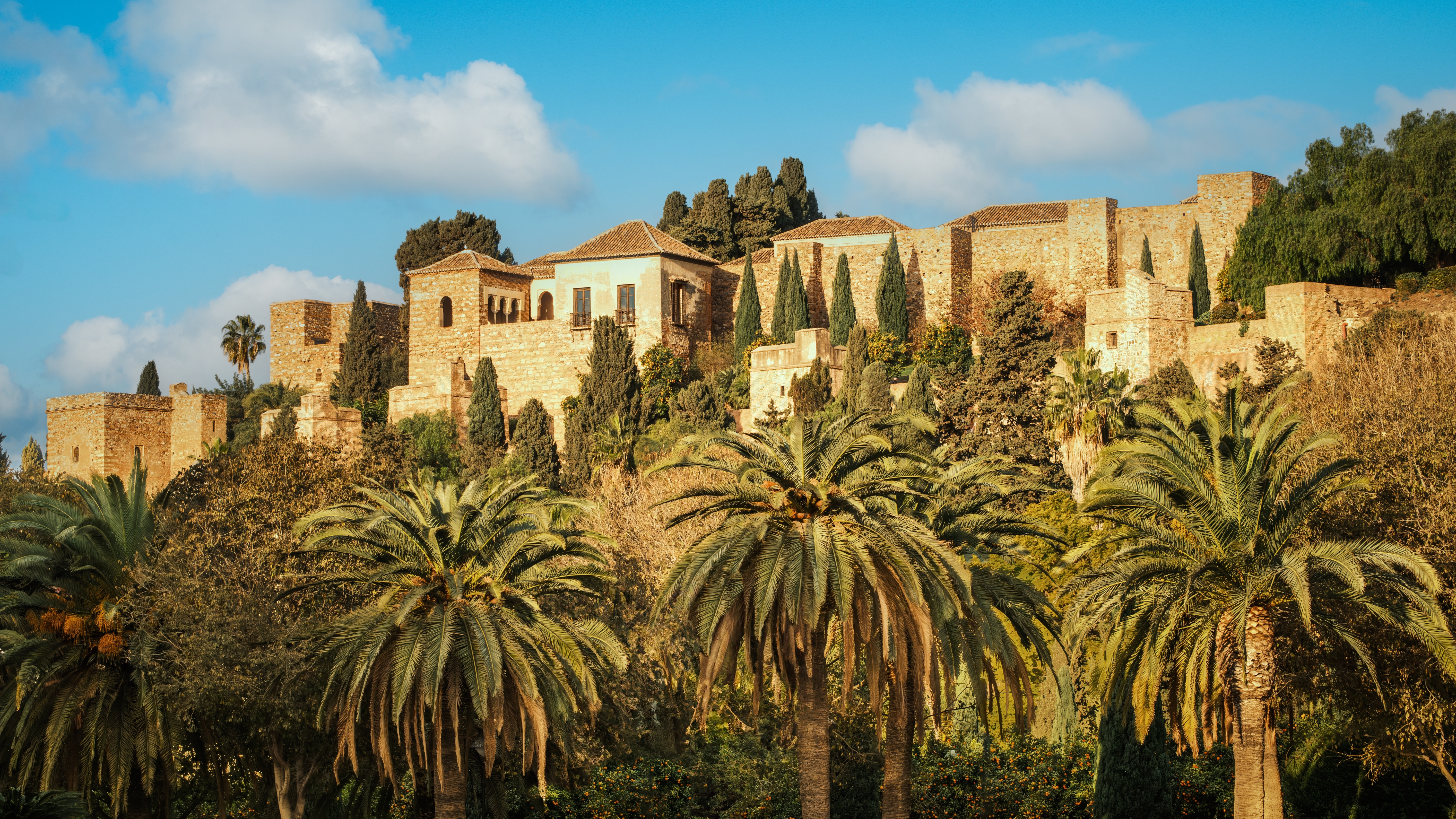 View of Alcazaba, Malaga, Spain. Malaga Alcazaba is considered one of the most beautiful in Spain. It was built on the slopes of the Gibralfaro mountain by Muslims during Middle Ages.