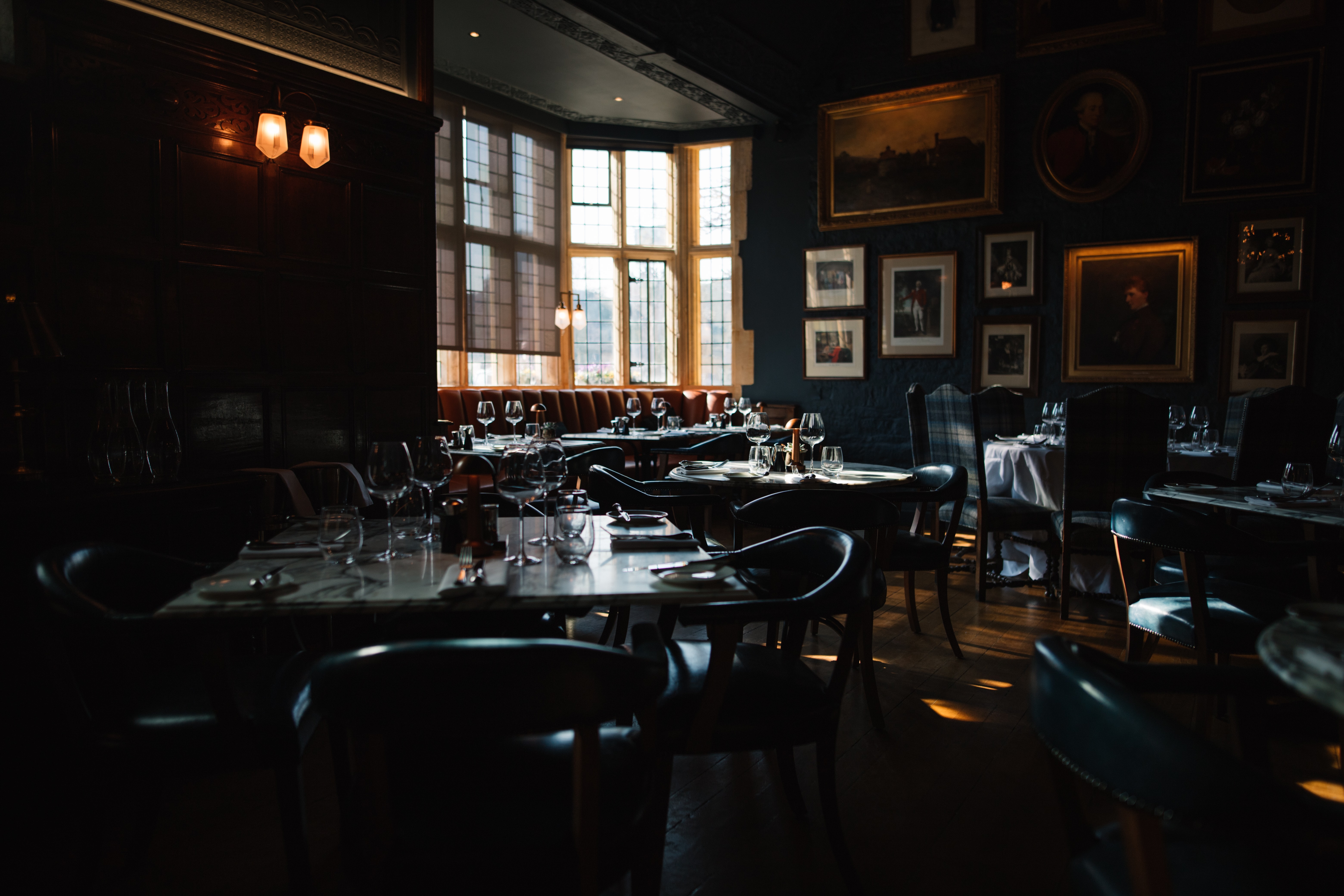dark and cozy dining room at a restaurant