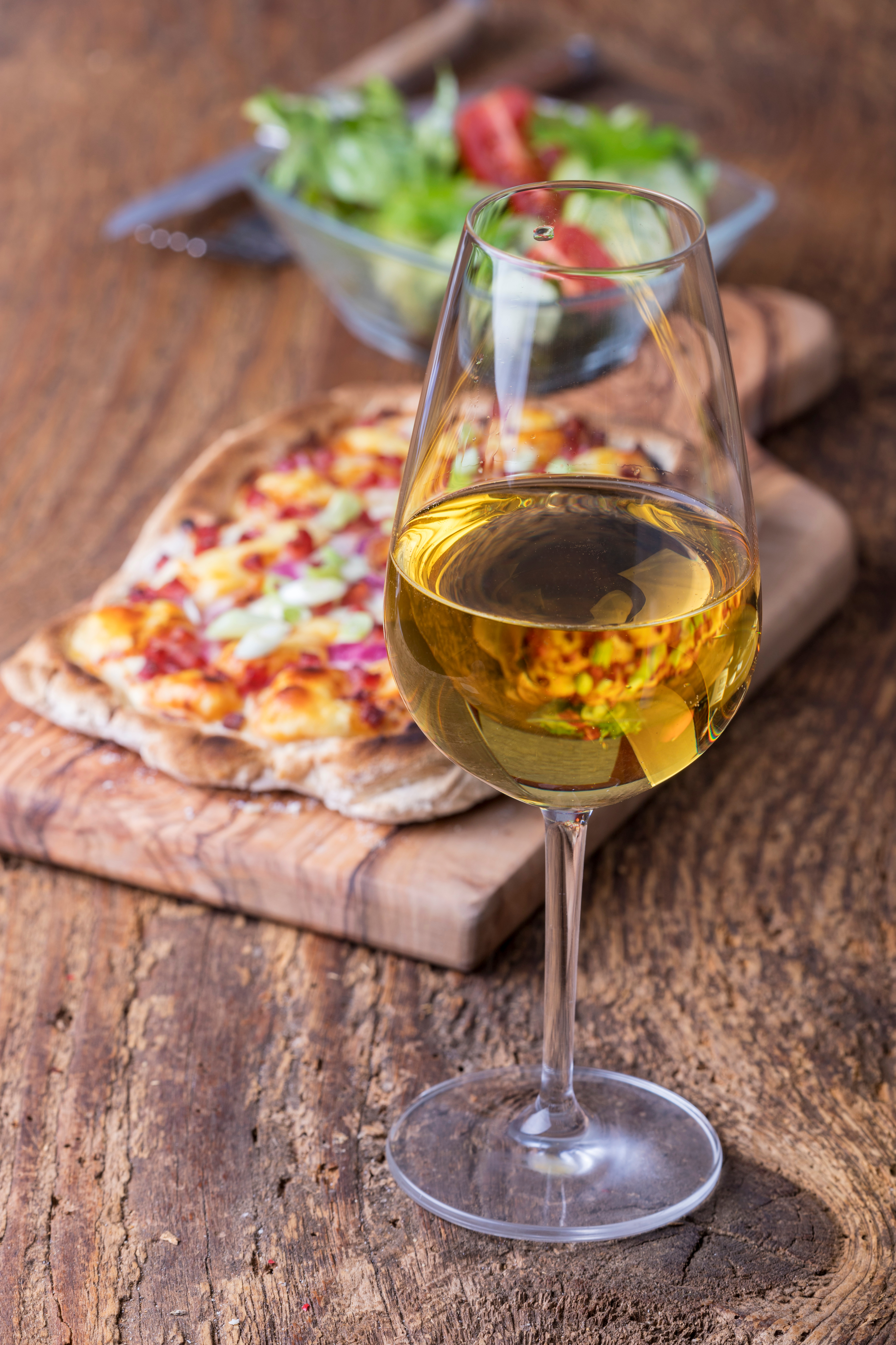 home made french flammkuchen with wine