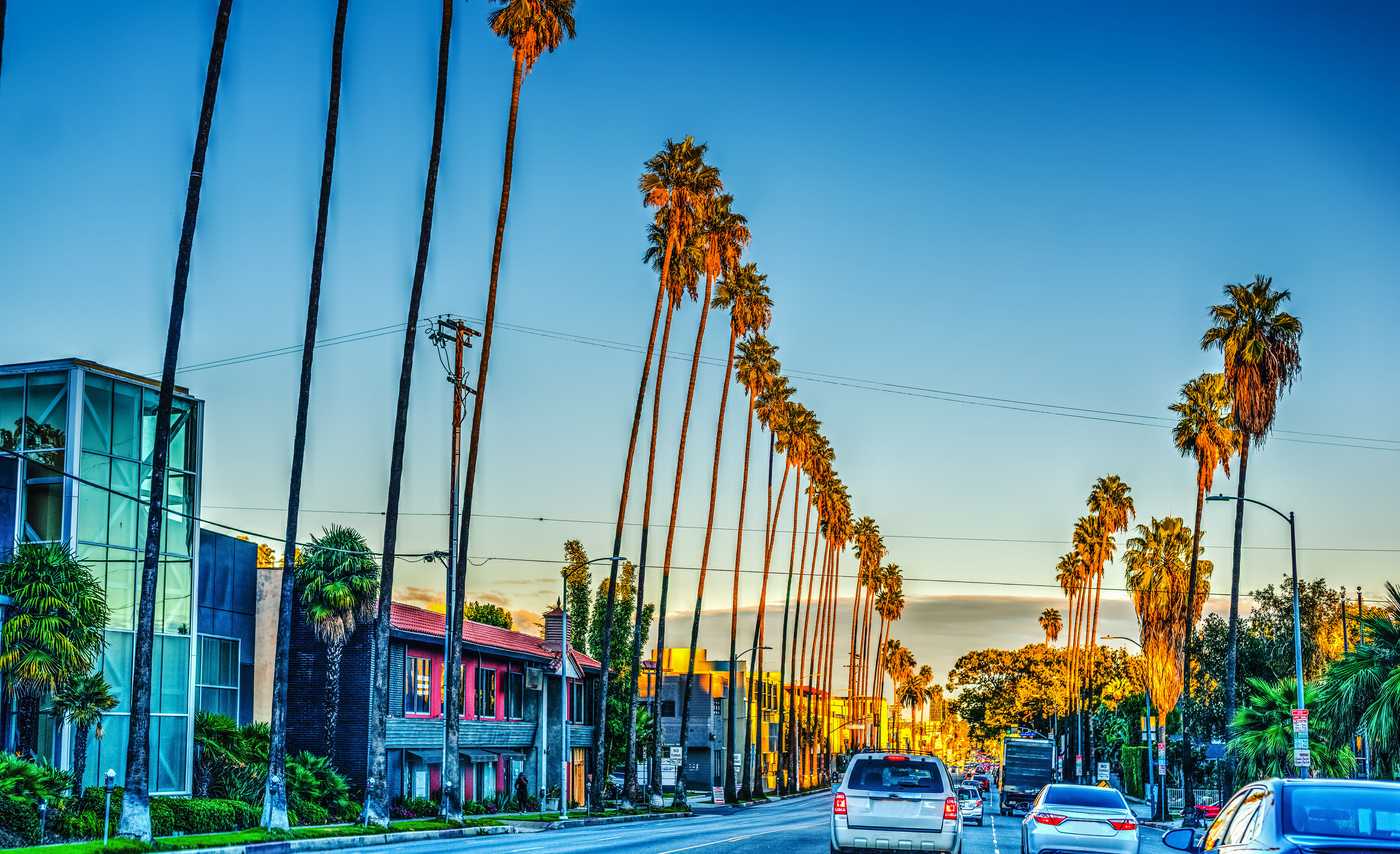 Colorful dusk on Sunset boulevard. Los Angeles, California