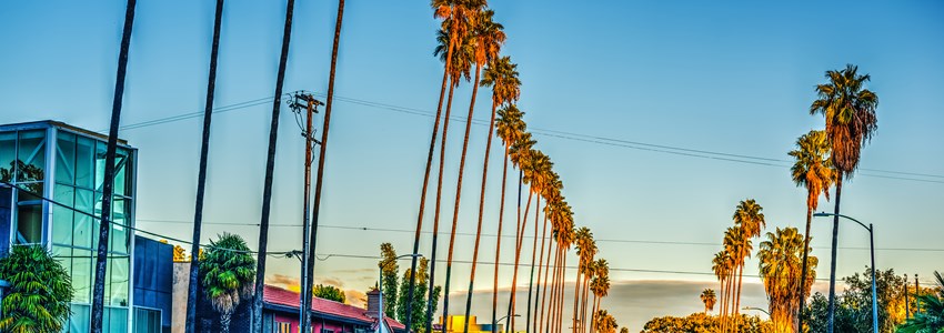 Colorful dusk on Sunset boulevard. Los Angeles, California