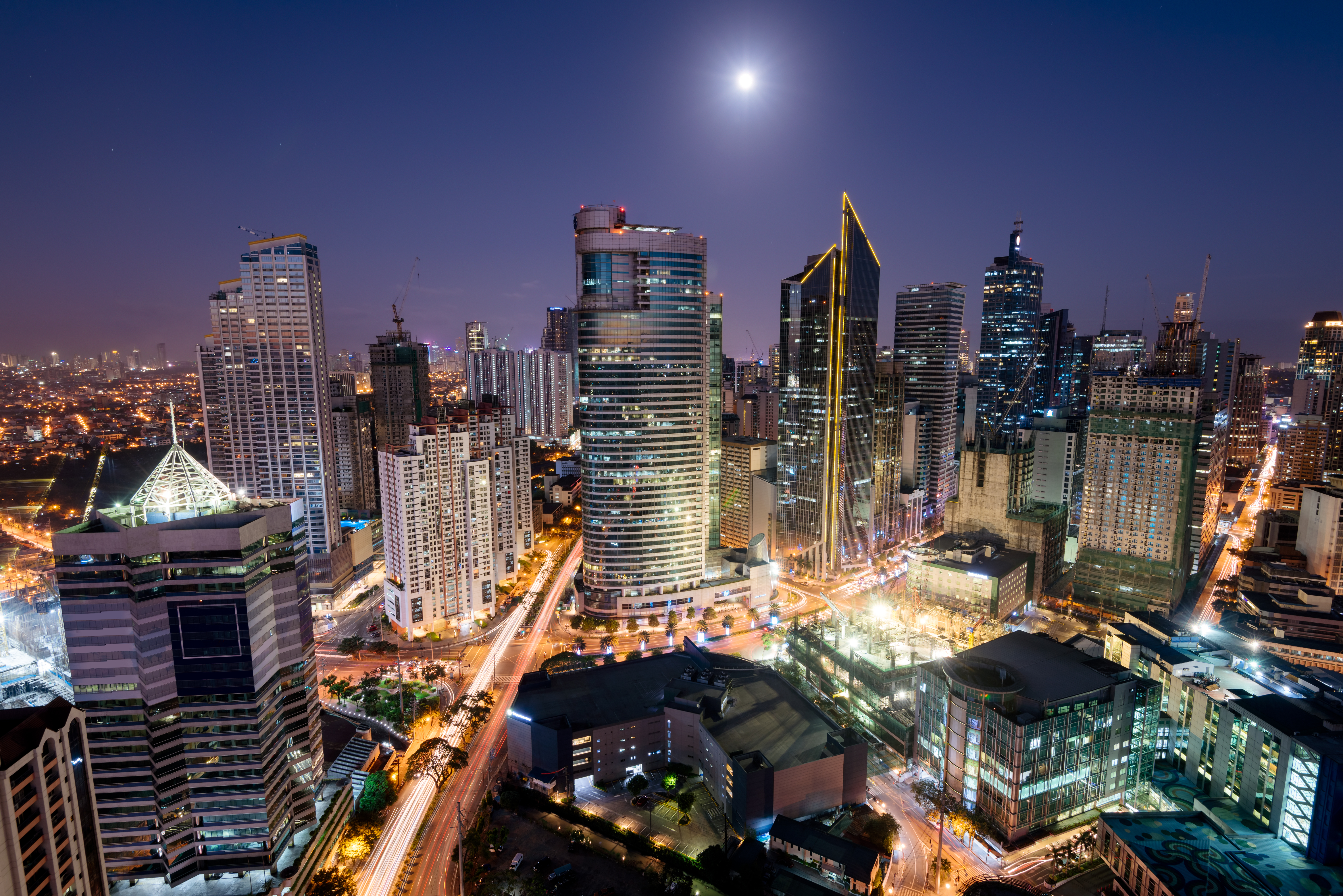 Makati Skyline at night. Makati is a city in the Philippines` Metro Manila region and the country`s financial hub. It`s known for the skyscrapers and shopping malls.