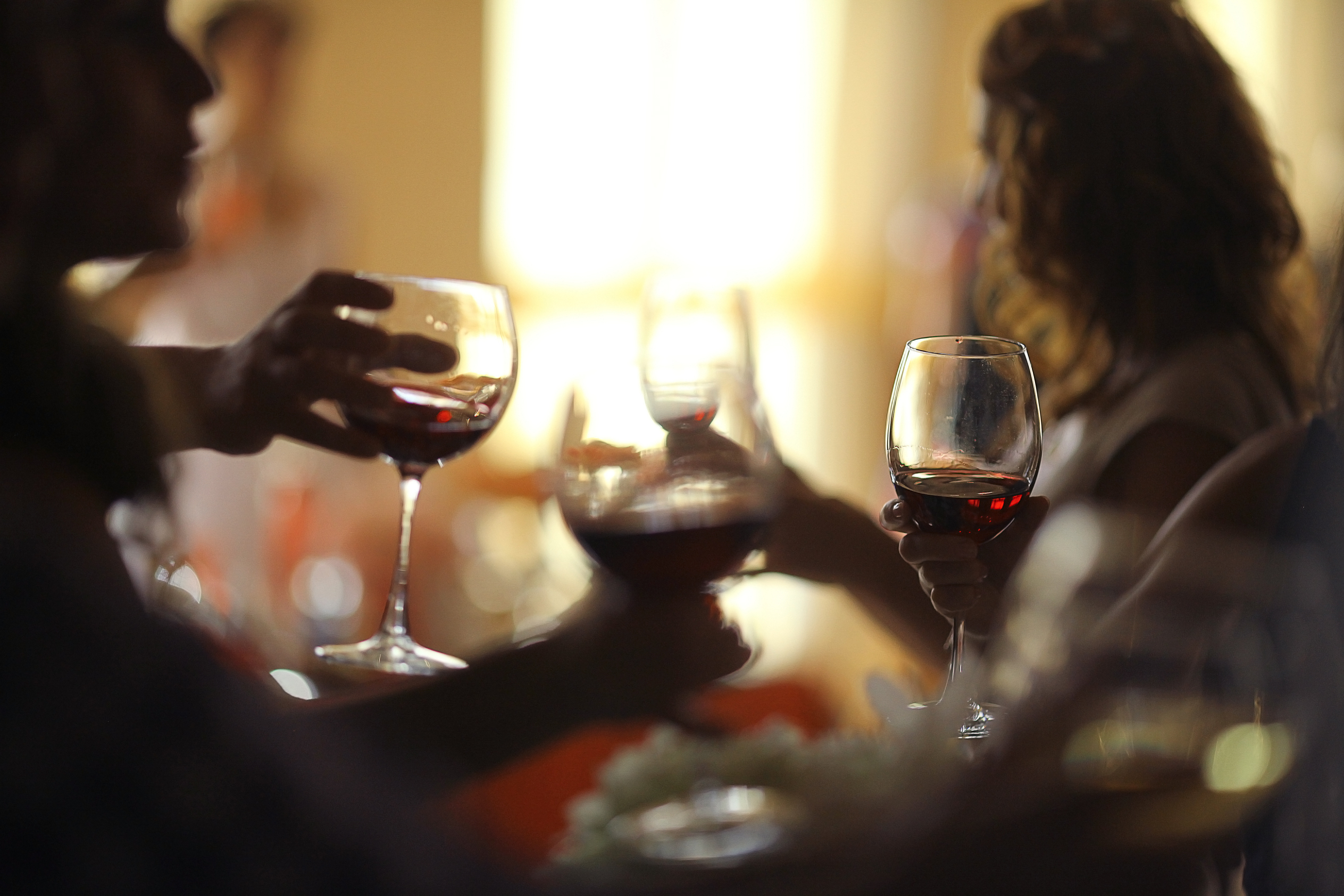 People drinking wine in bar
