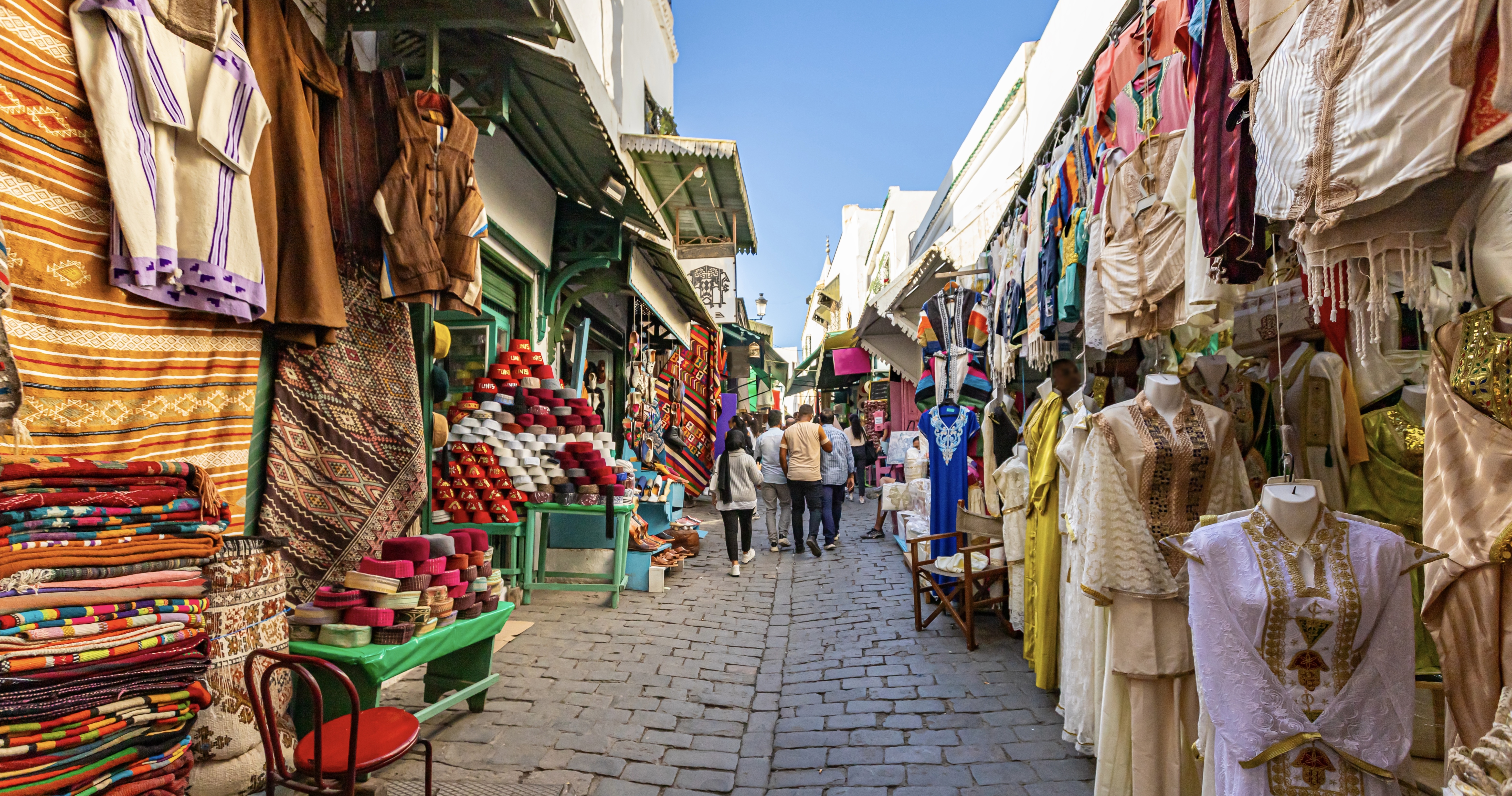 Local souvenir shops in the historic Medina of the capital of Tunisia