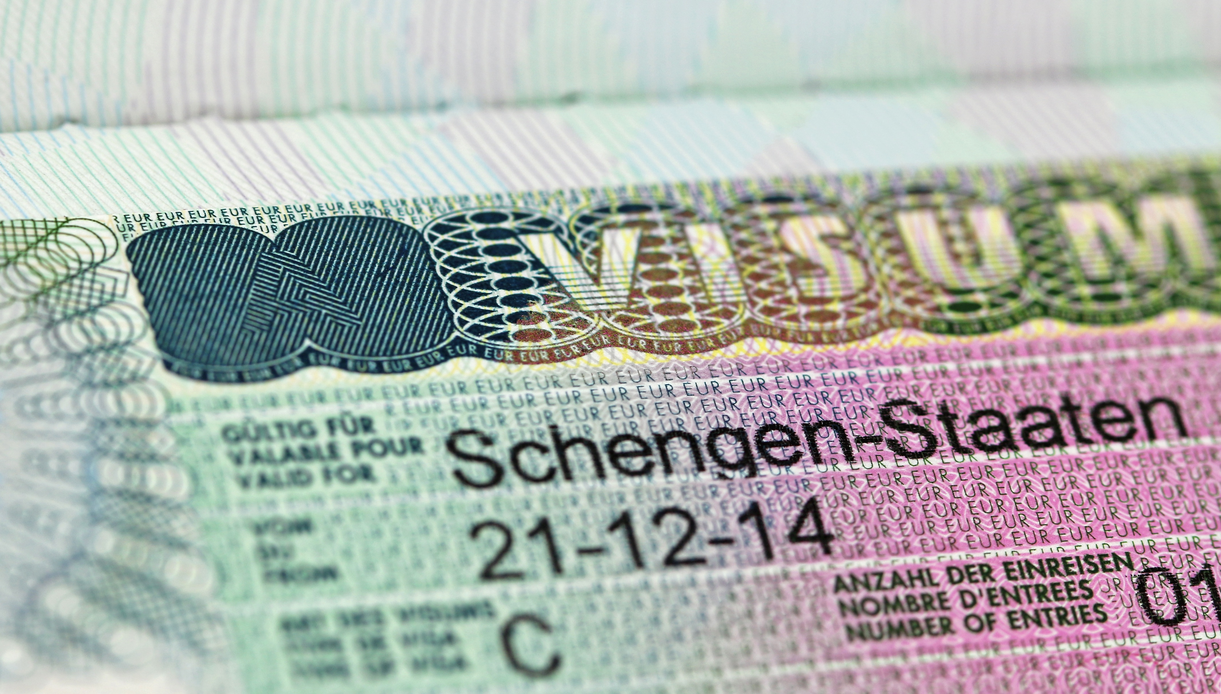 Closeup of the Schengen visa to Germany
