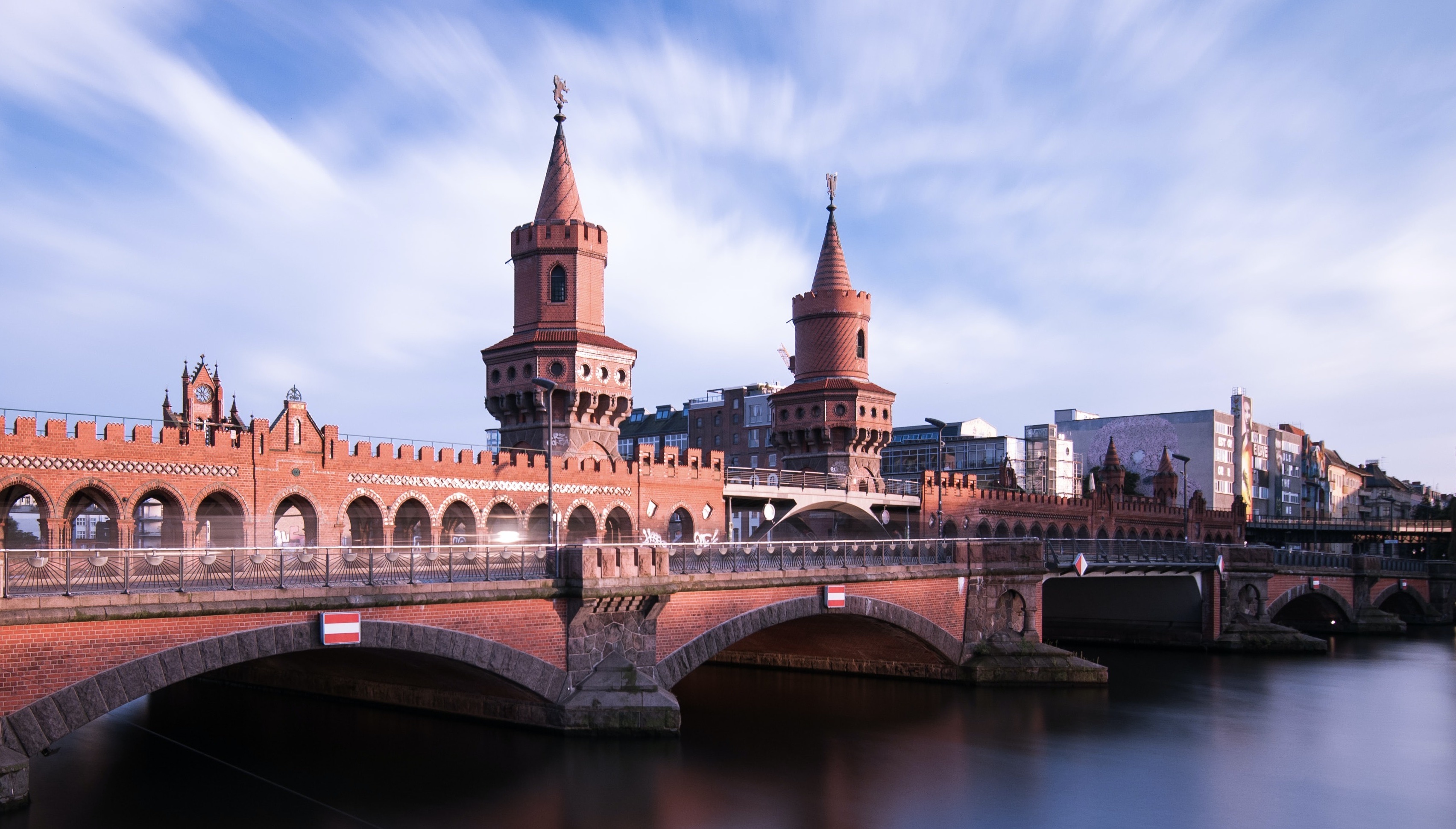 view over the Oberbaum Bridge from Watergate club, Berlin, Germany