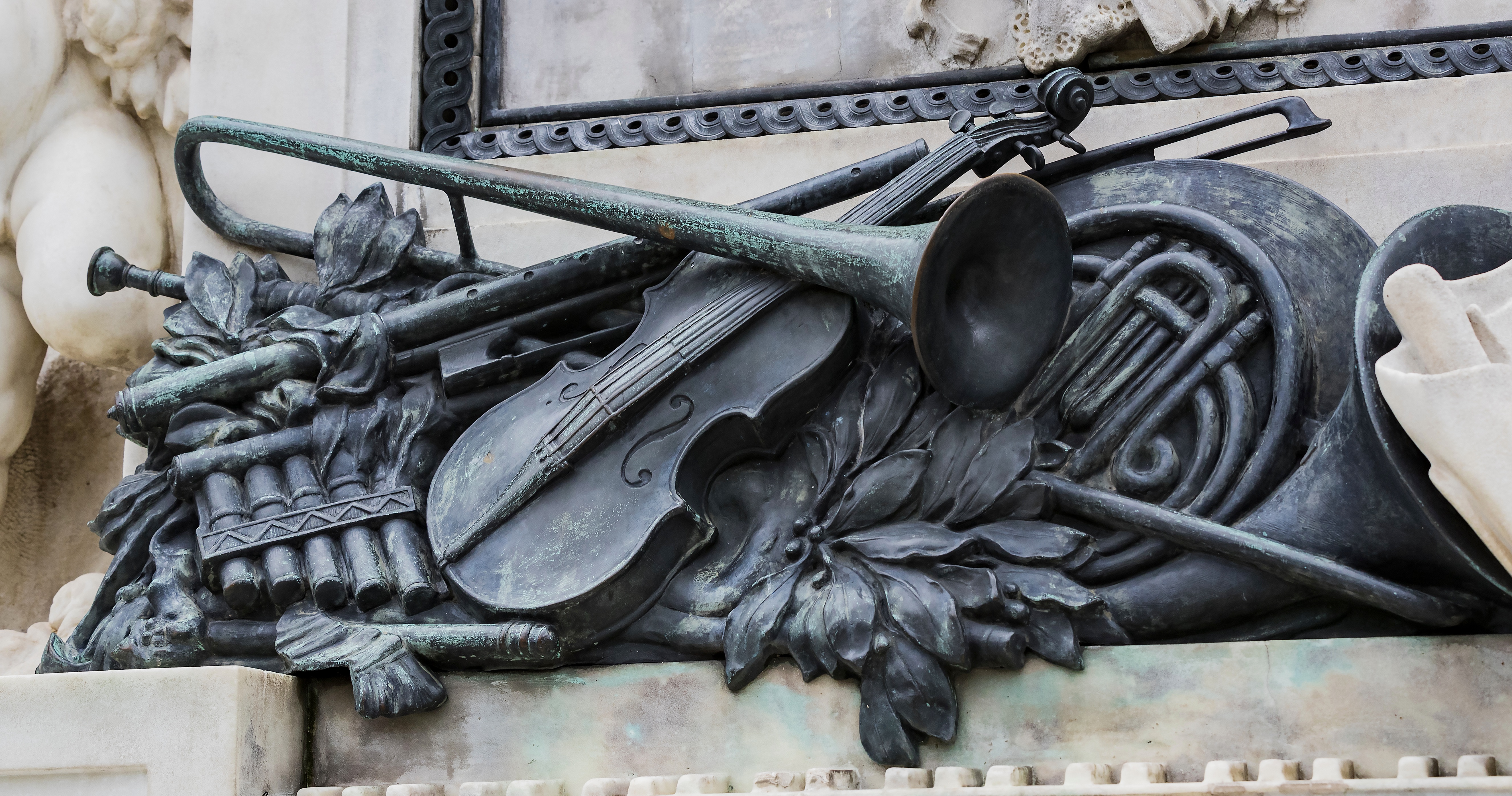 Architectural elements of the Mozart monument created in 1896 in Vienna