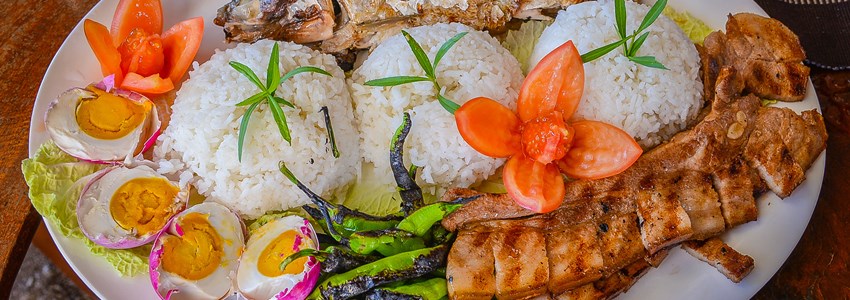 Filipino Food - Rice, Milkfish, Pork, Salted Eggs, Vegetables