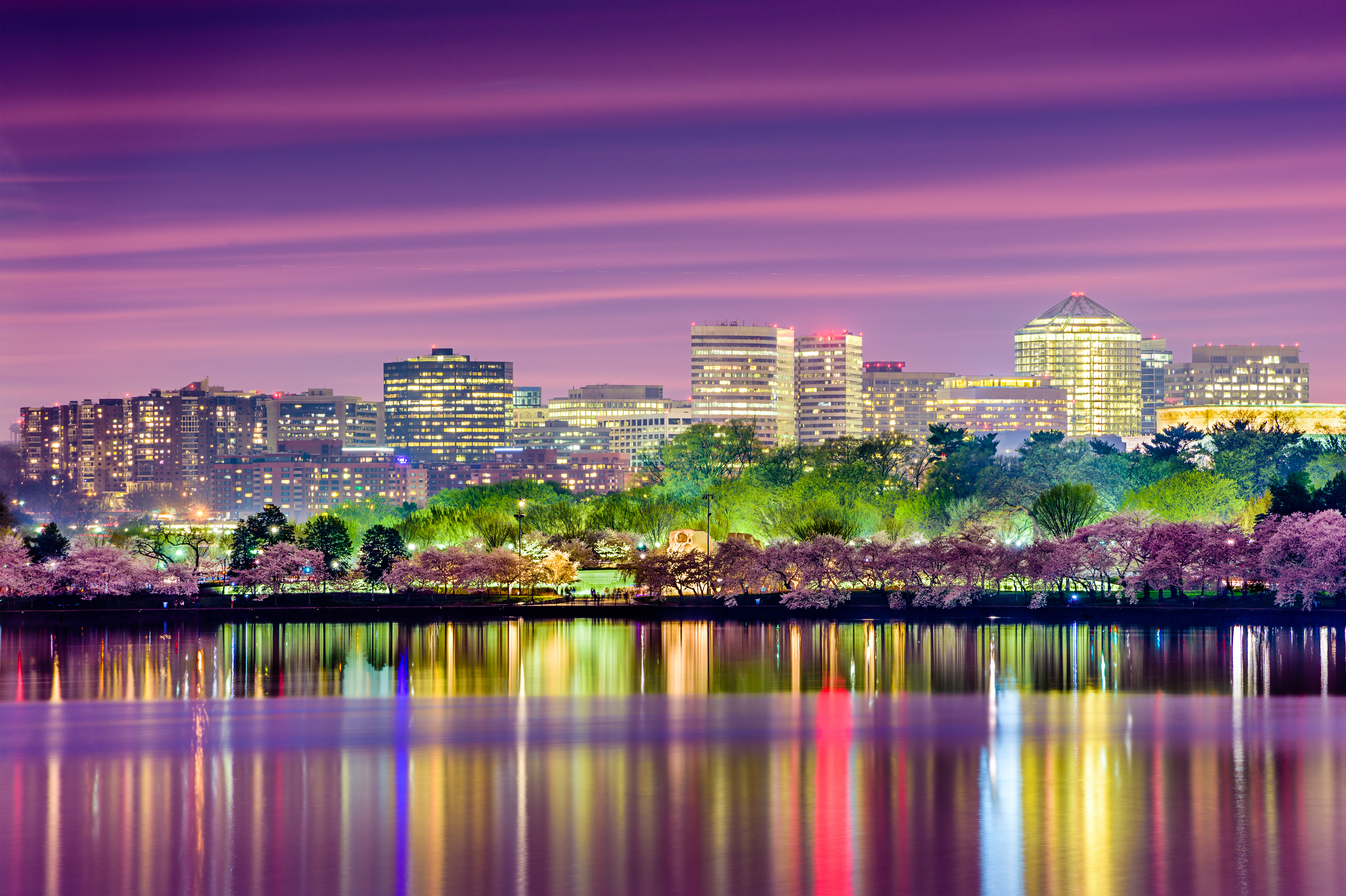 Washington, DC at the Tidal Basin with the Arlington skyline.