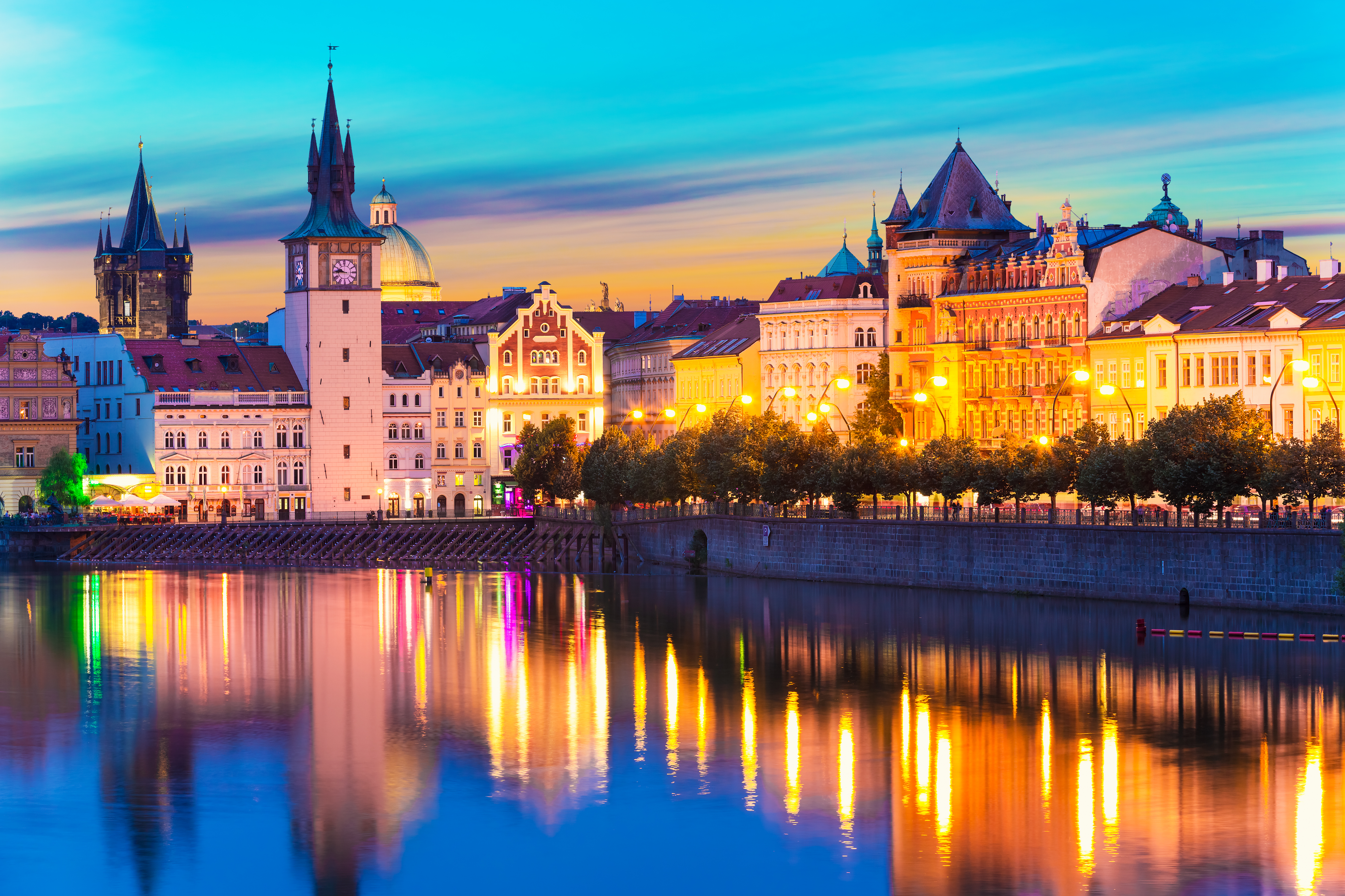 Scenic sunset panorama of the Old Town Prague