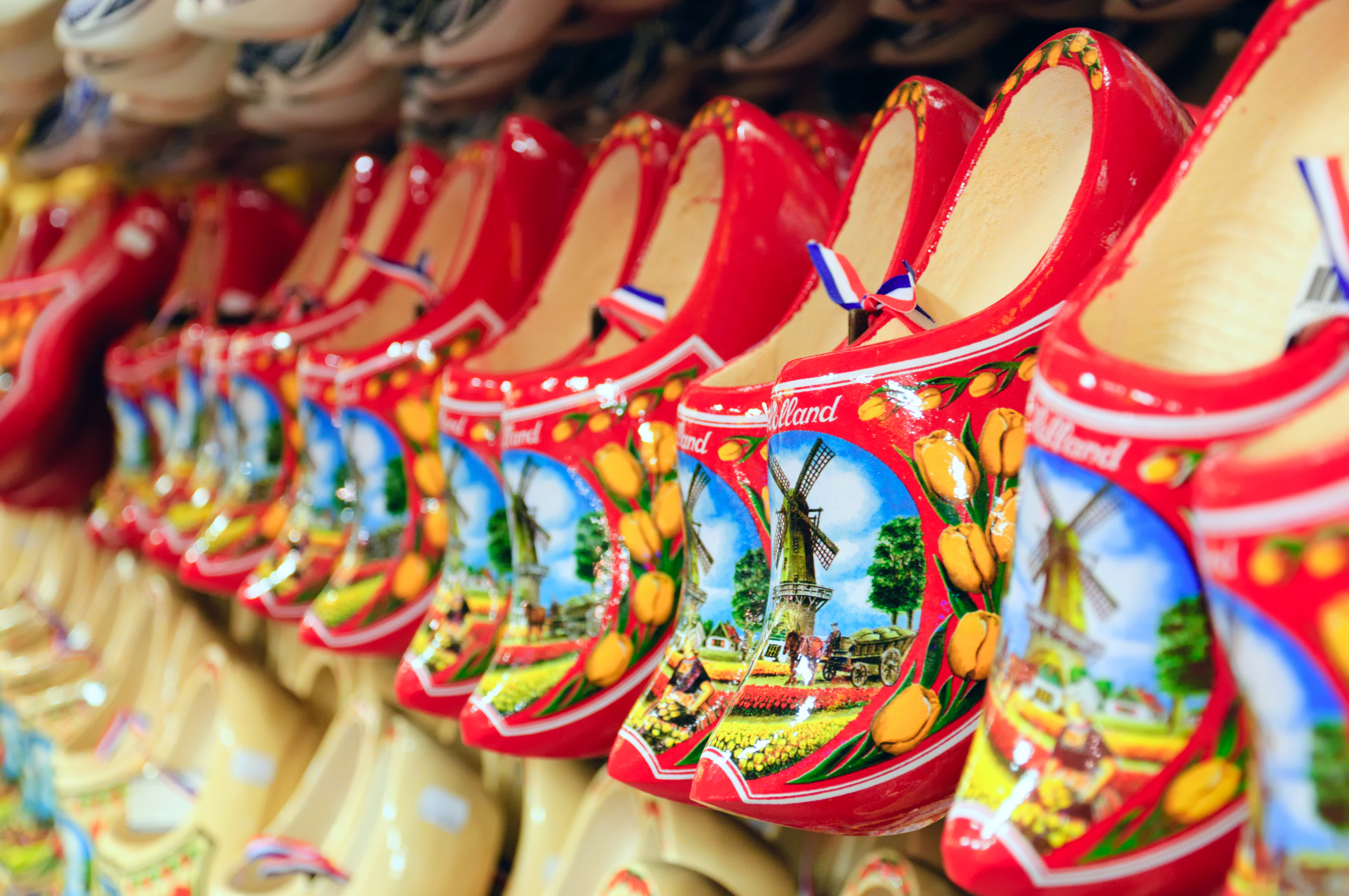 Dutch red wooden shoes in Amsterdam, Netherlands