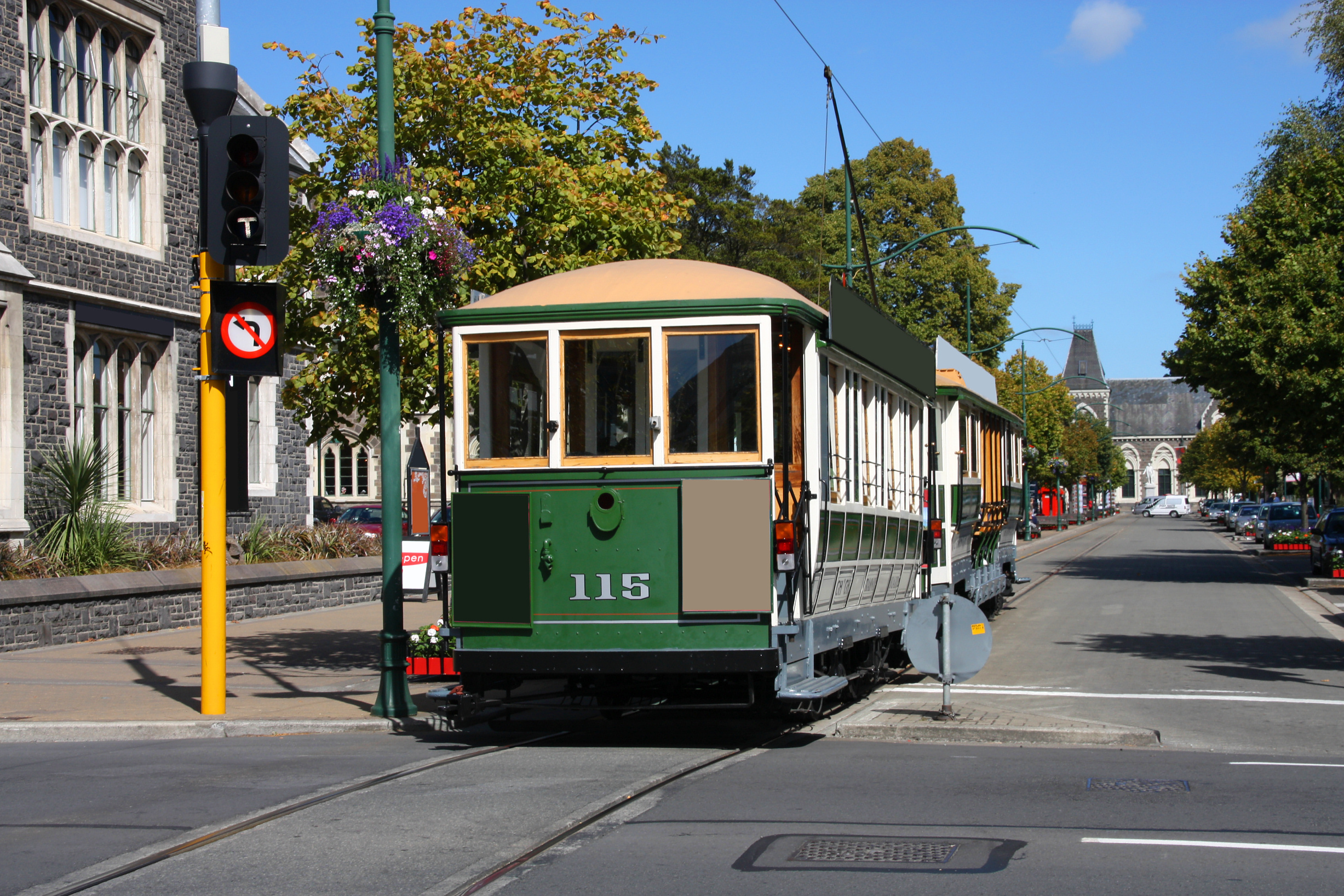 Famous symbol of Christchurch, New Zealand. Heritage tramway. Tourist attraction.