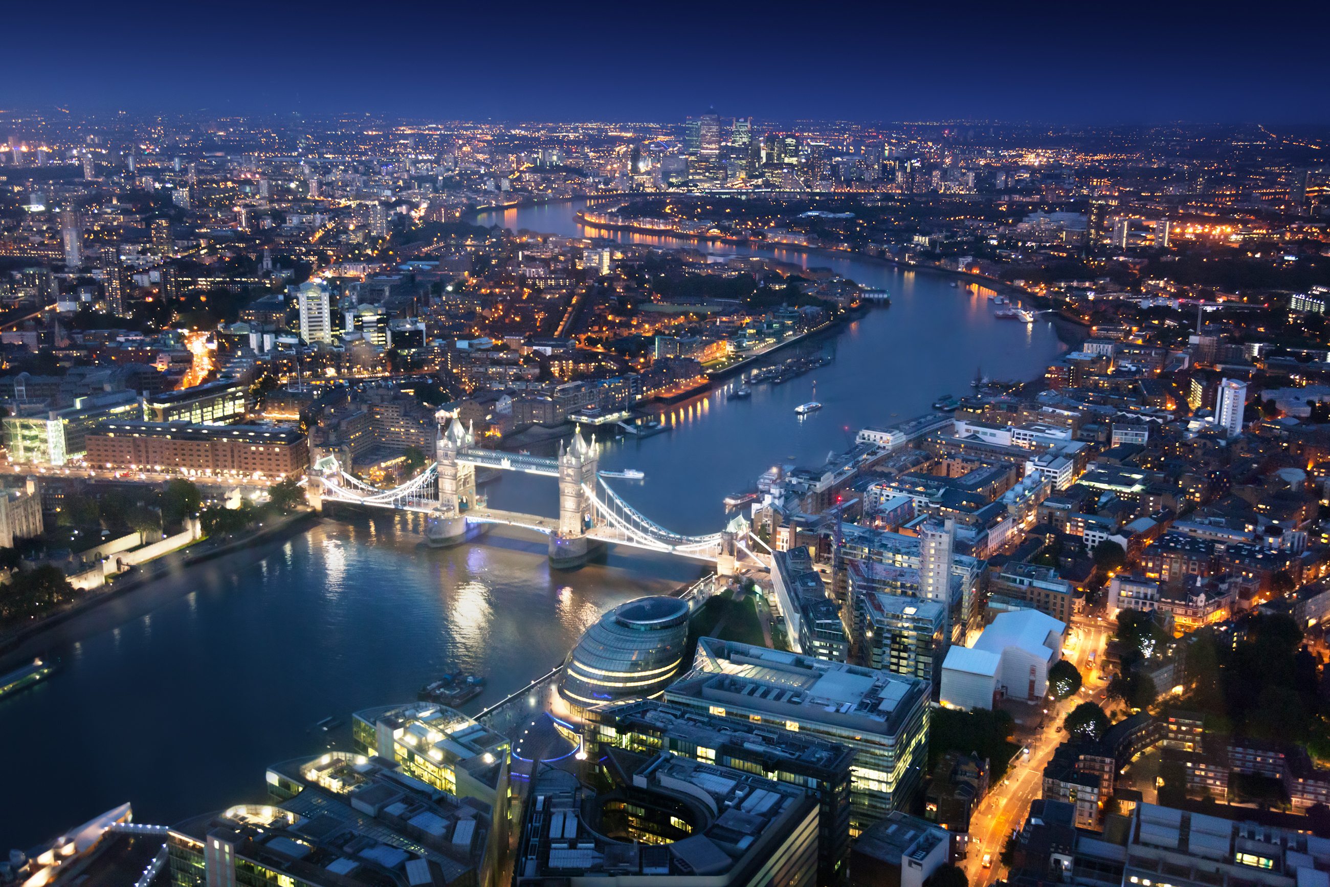 Tower Bridge seen from above at night