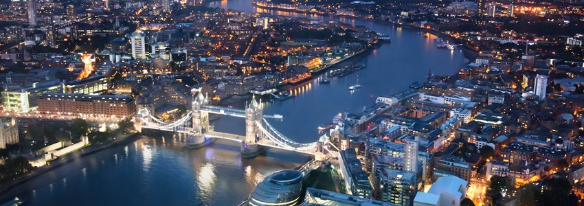 Tower Bridge seen from above at night