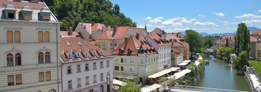 riverside buildings in Ljubljana
