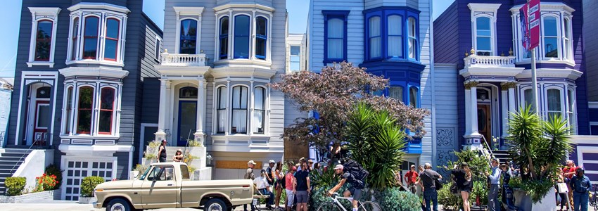 colorful houses and hipsters in San Francisco, California